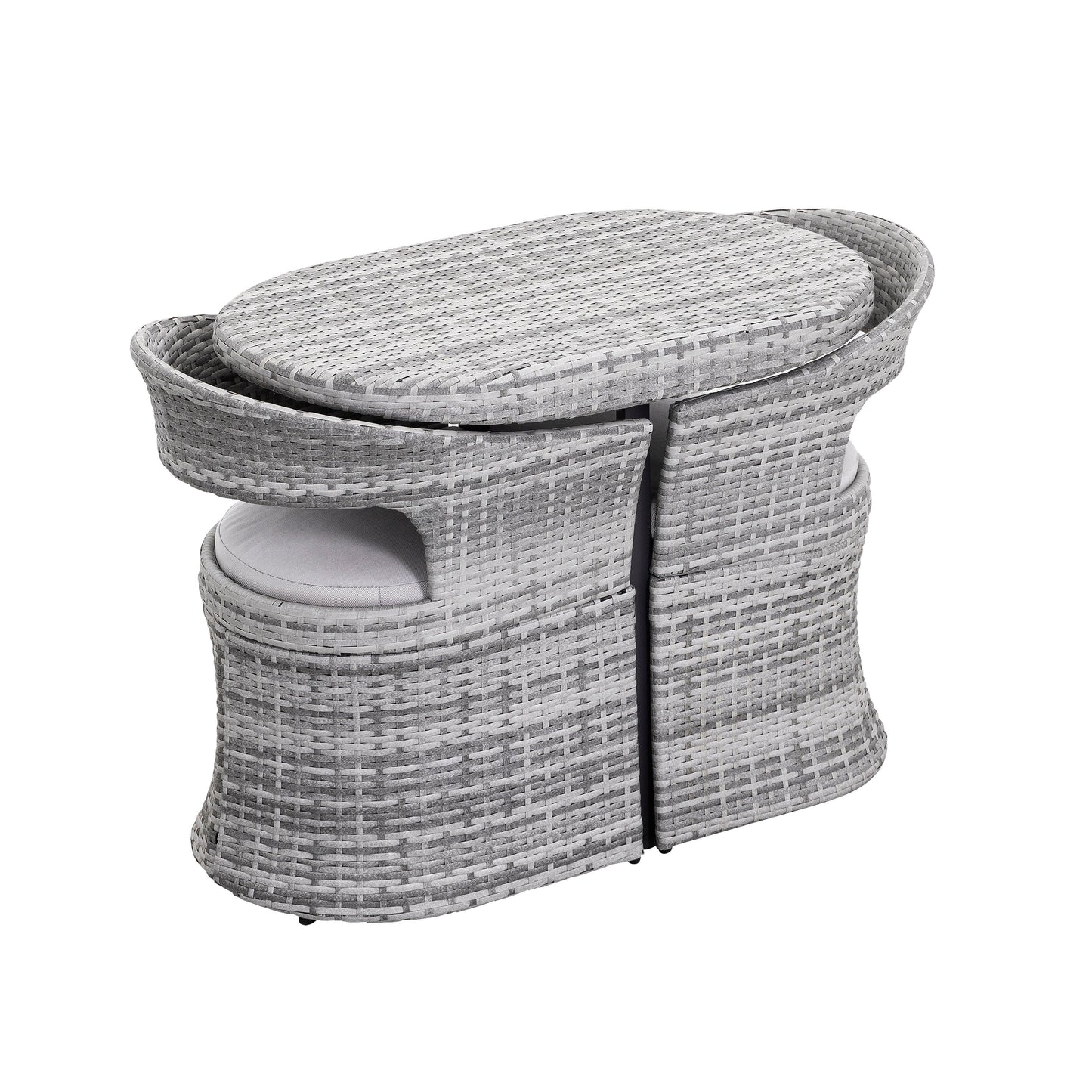 Outdoor Patio 3-Piece Bistro Set, Iron and Rattan Frame, Gray