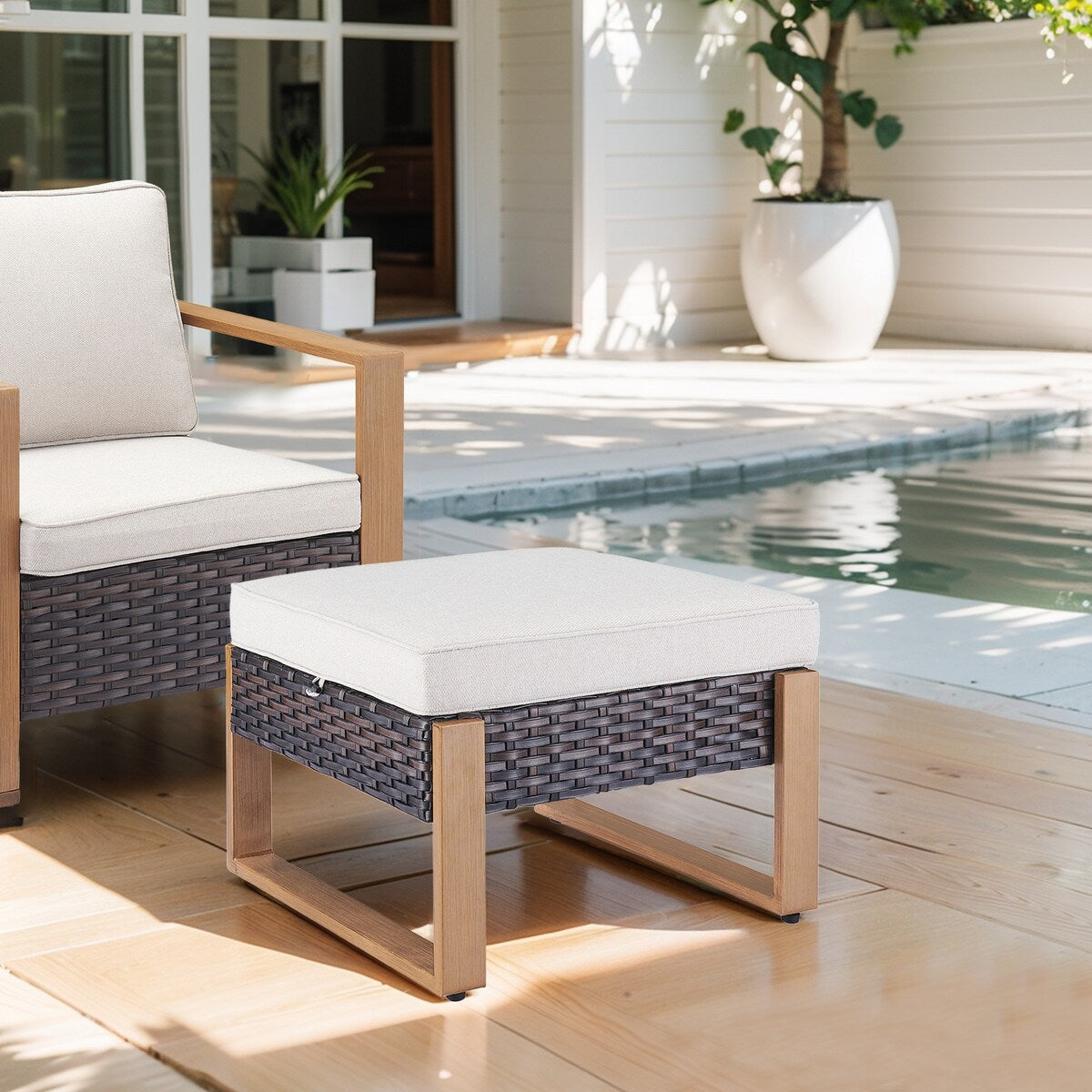 Gymojoy Outdoor Patio Sofa Swivel Chair Ottoman Sets - Brown