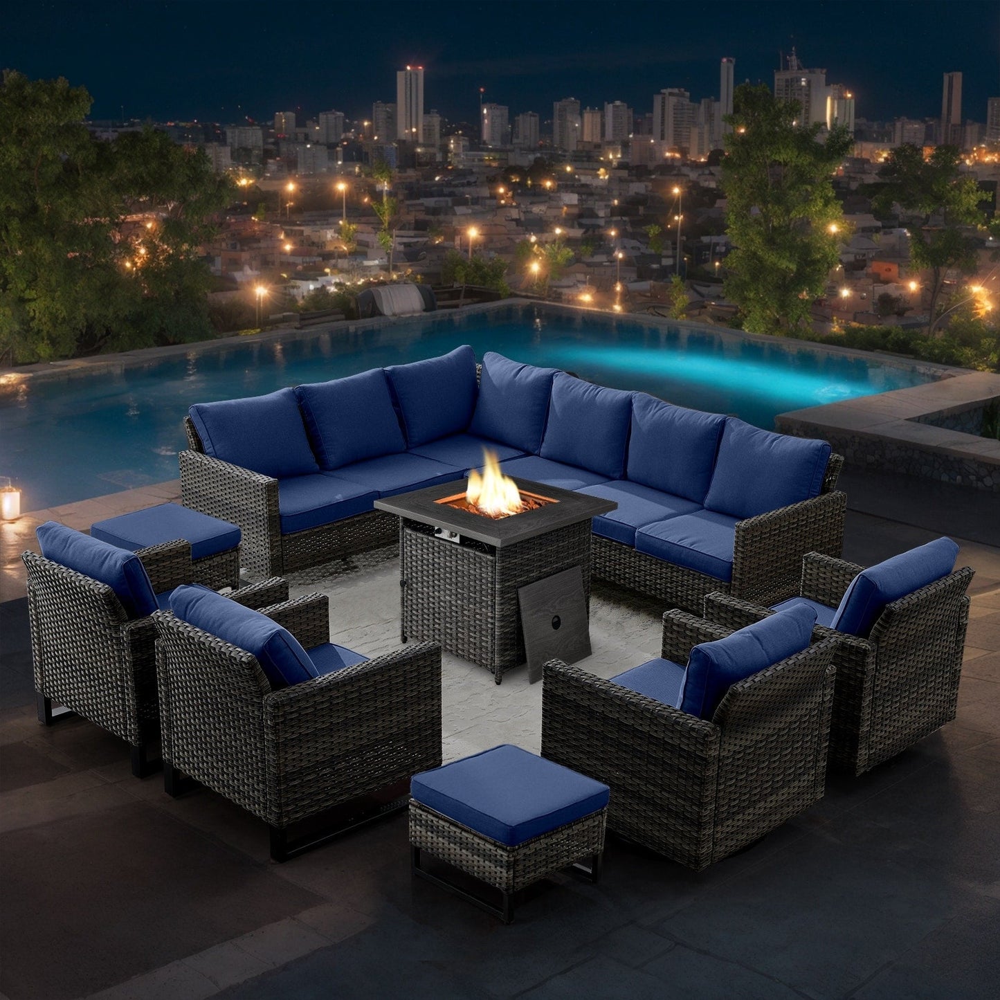 Gymojoy Outdoor Patio Sofa with Swivel Chairs Set