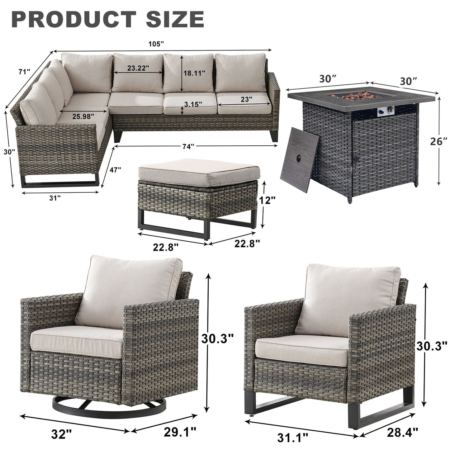 Gymojoy Outdoor Patio Sofa with Swivel Chairs Set