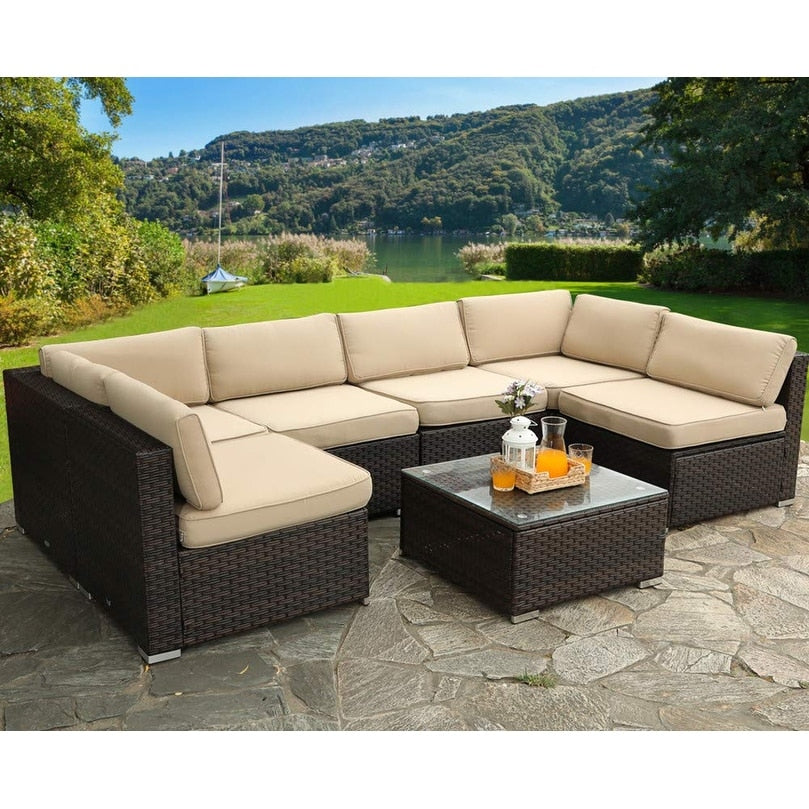 Gariau Rattan/Wicker 13-Piece Outdoor Patio Conversation Sectional Set with 2 Kinds of Gas Fire Pit Tables by Havenside Home