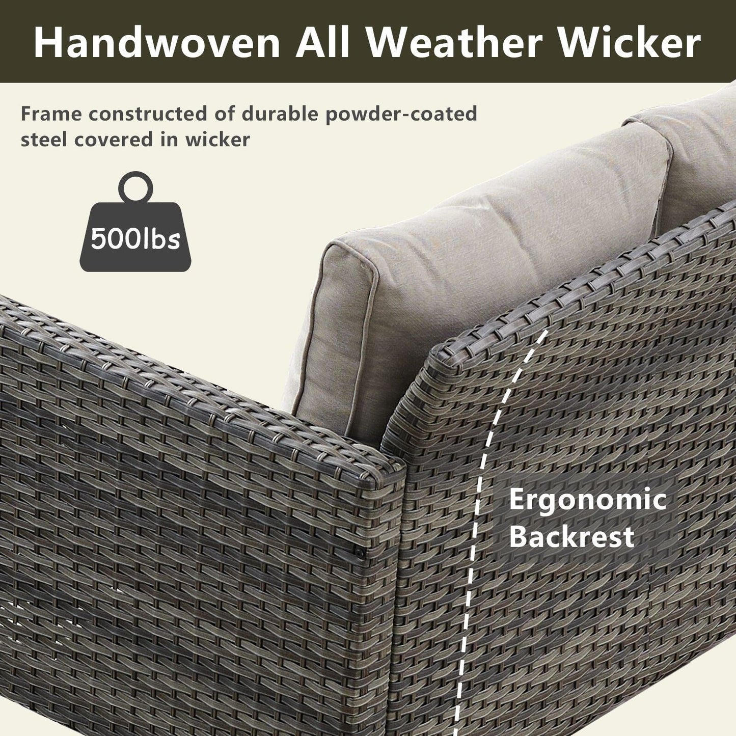 Outdoor Sectional Wicker Sofa with Fire Pit Table