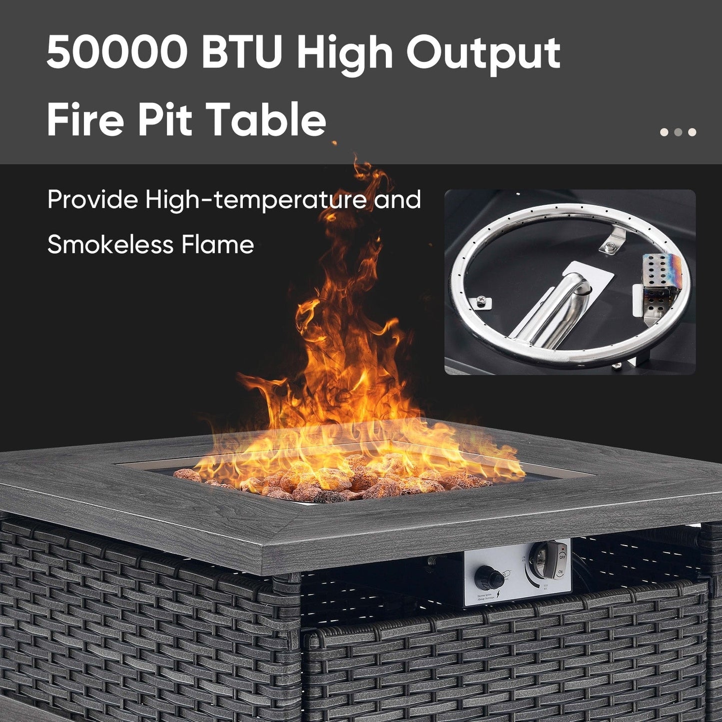 Outdoor Sectional Wicker Sofa with Fire Pit Table
