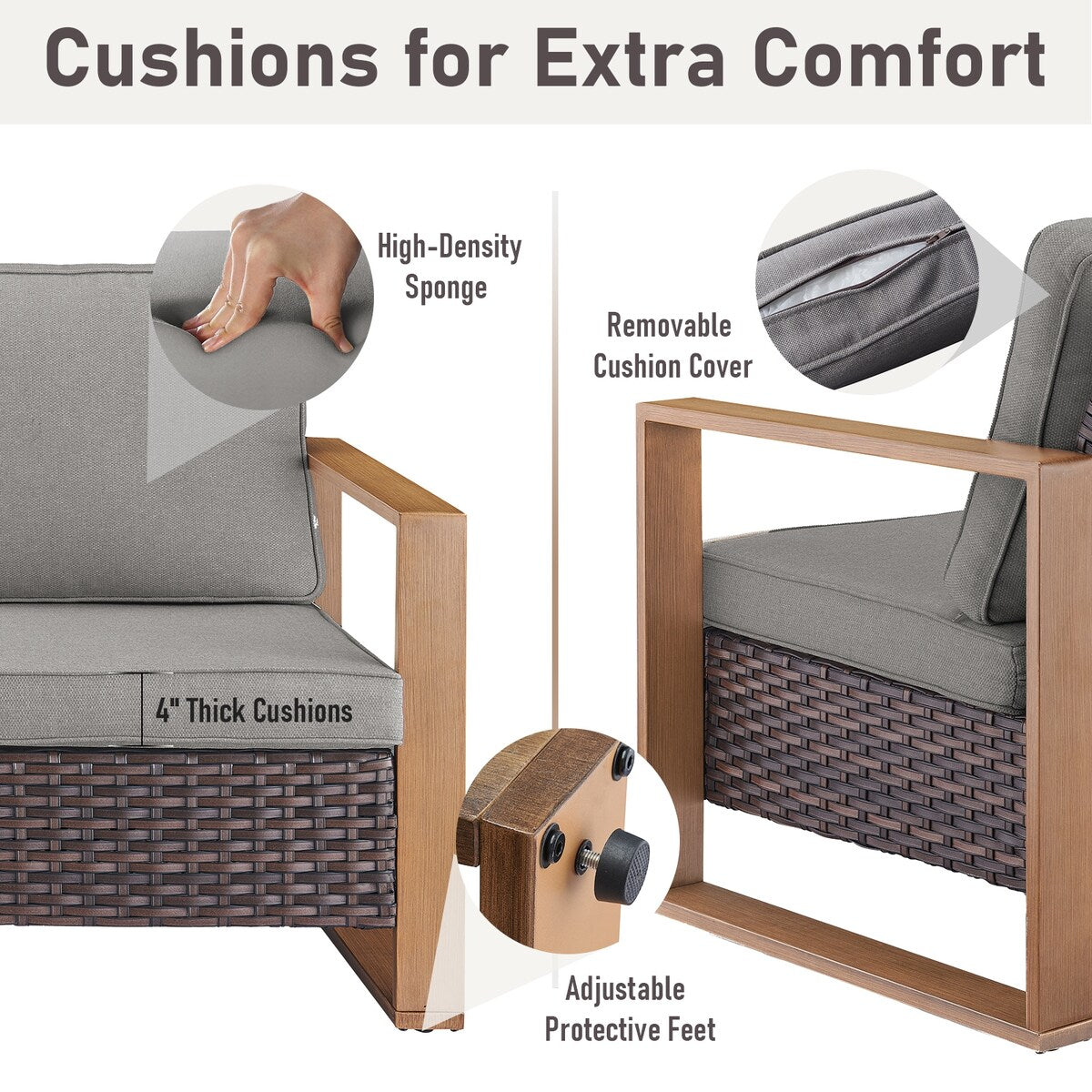 Gymojoy Outdoor Swivel Chair with Sofa, Club Chair and Ottomans - Brown