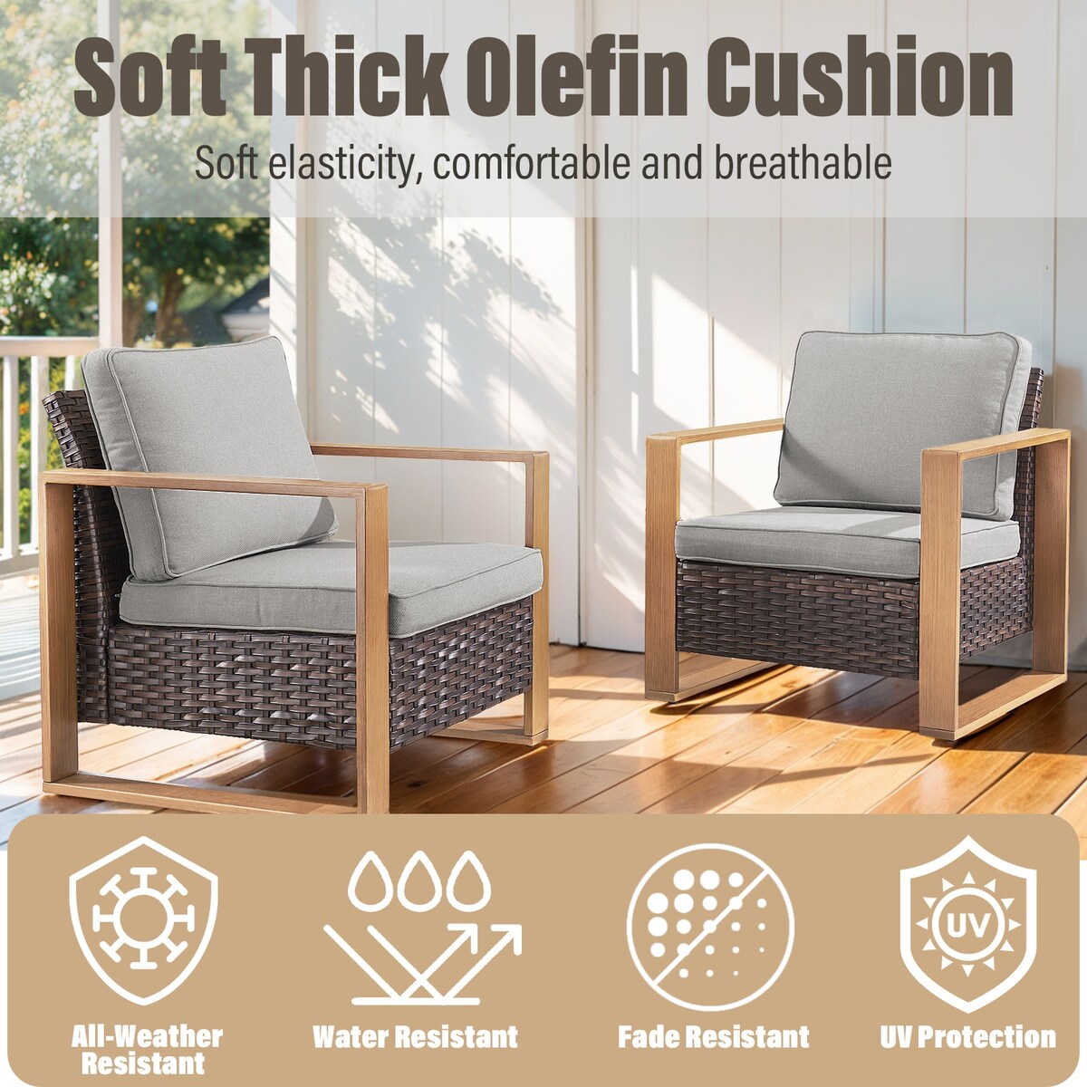 Gymojoy Outdoor Swivel Chair with Sofa, Club Chair and Ottomans - Brown