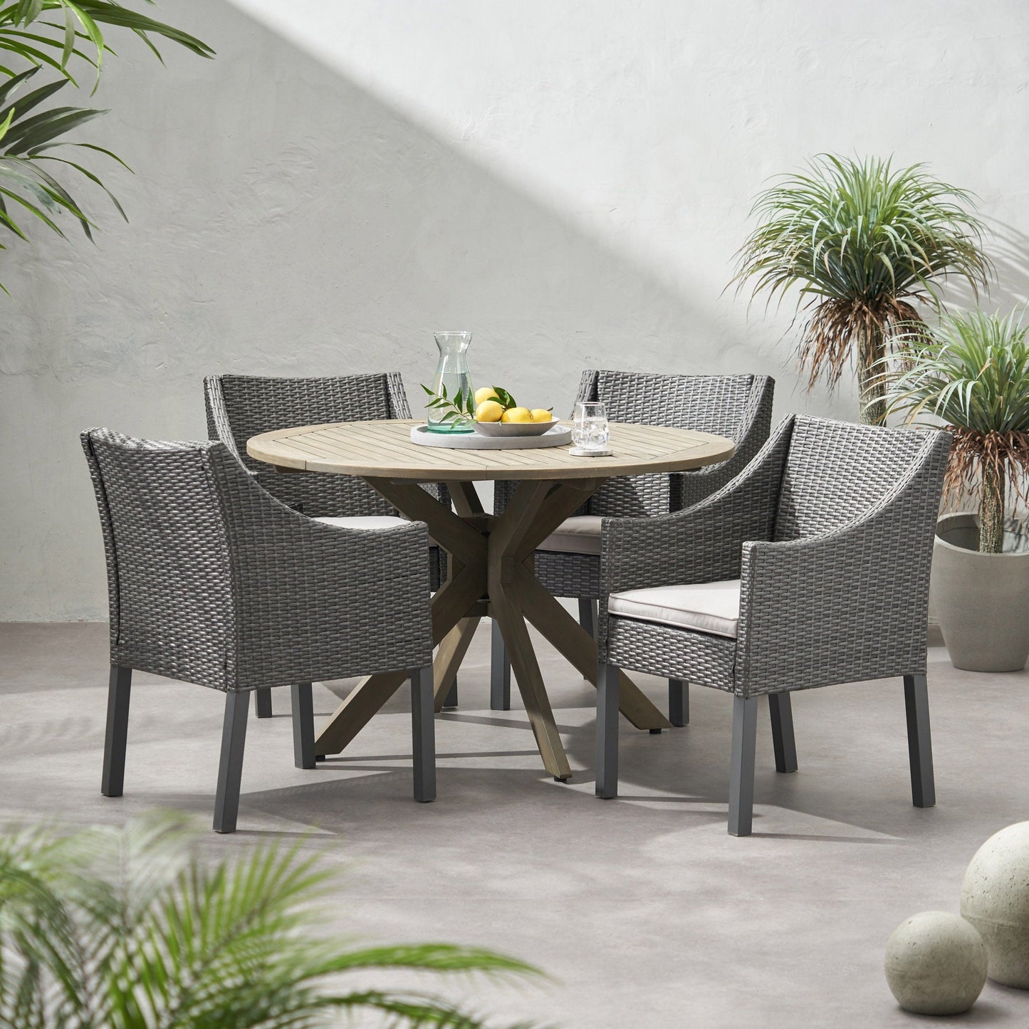 Owen Wood and Wicker 5-piece Dining Set by Christopher Knight Home