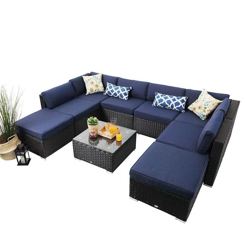 9-Piece Rattan Wicker Cushioned Patio Furniture Sectional Sofa Set - 9-Pieces Sets