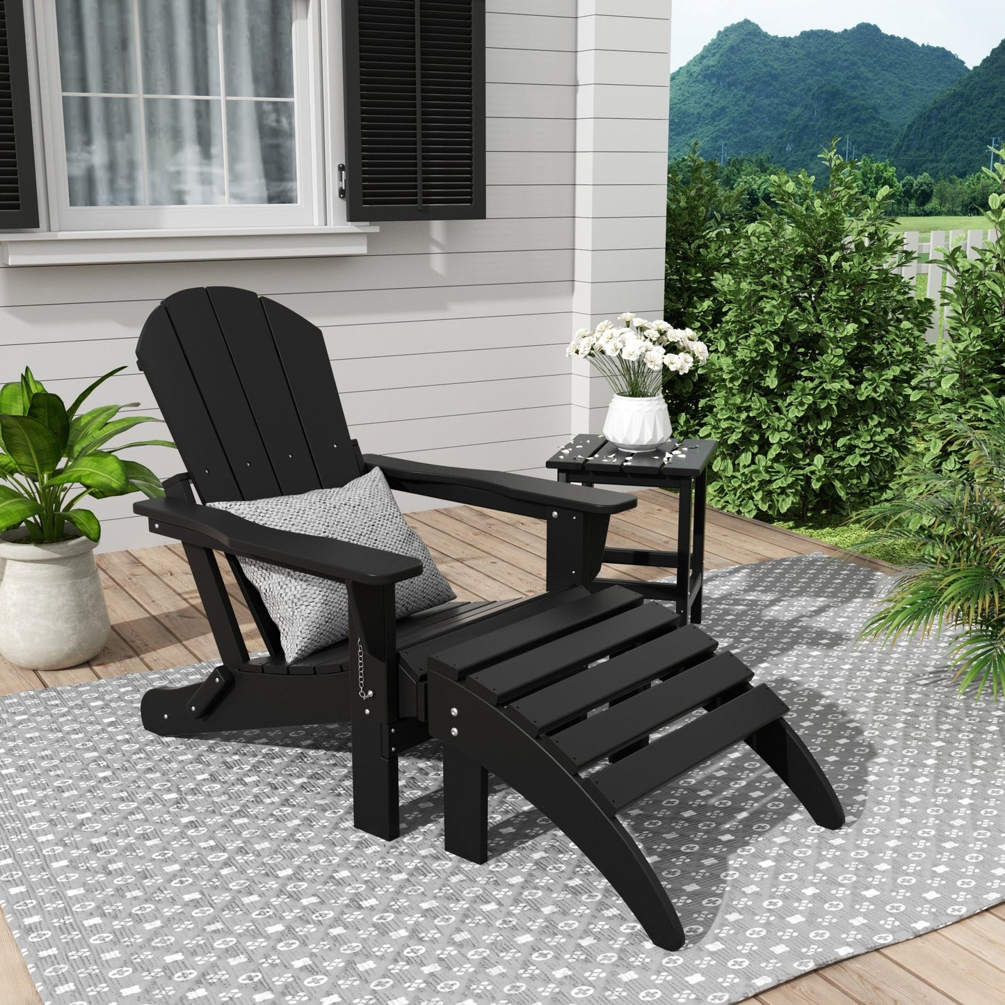 Polytrends Laguna Hdpe All Weather Outdoor Patio Foldable Adirondack Chair With Ottoman And Side Table (3-Piece Set)