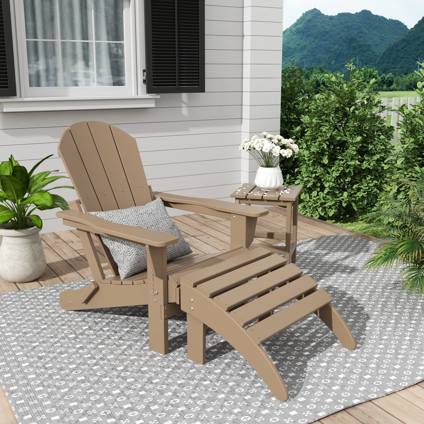 Polytrends Laguna Hdpe All Weather Outdoor Patio Foldable Adirondack Chair With Ottoman And Side Table (3-Piece Set)