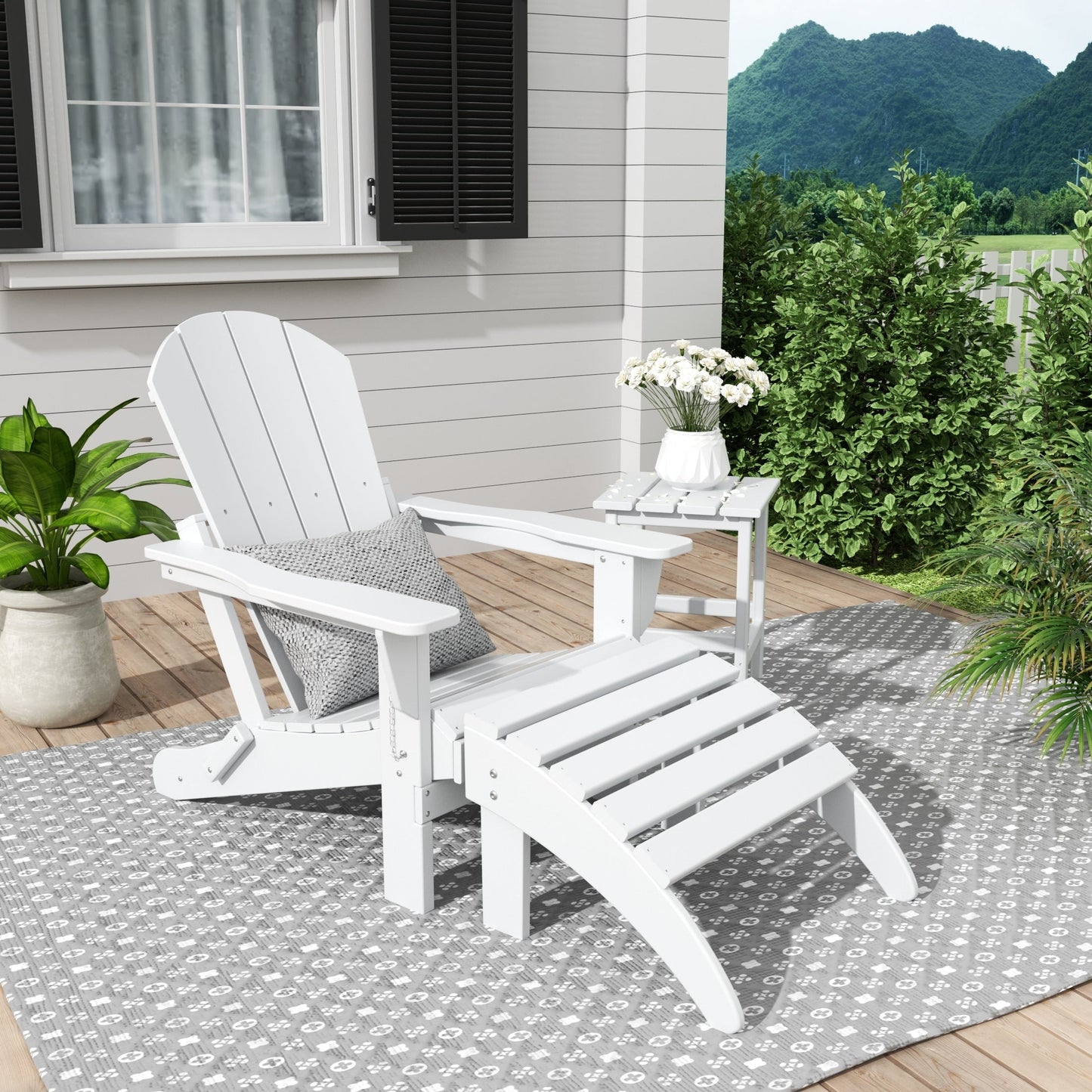Polytrends Laguna Hdpe All Weather Outdoor Patio Foldable Adirondack Chair With Ottoman And Side Table (3-Piece Set)