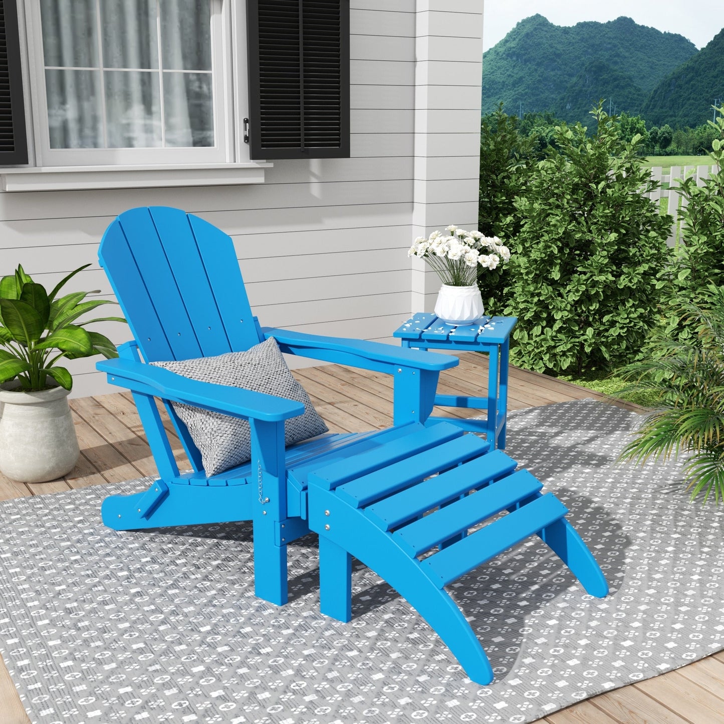 Polytrends Laguna Hdpe All Weather Outdoor Patio Foldable Adirondack Chair With Ottoman And Side Table (3-Piece Set)