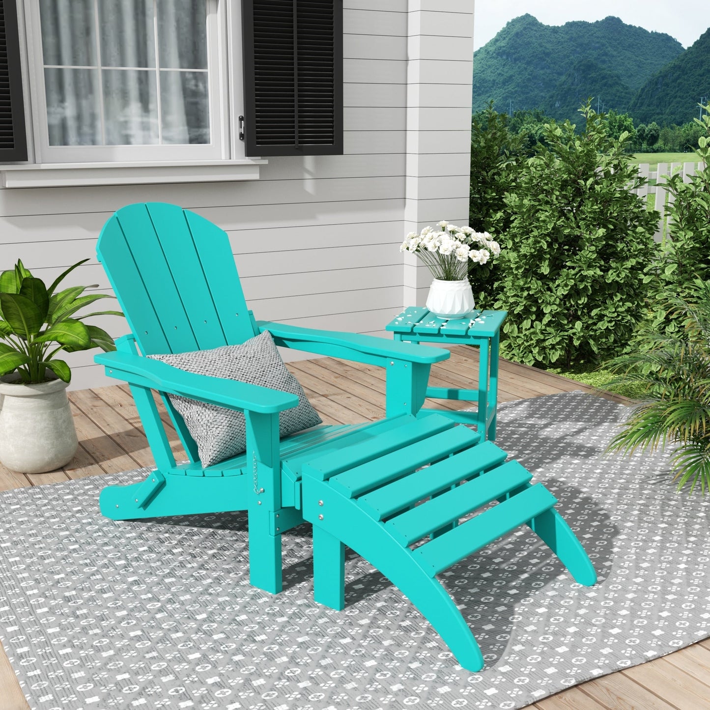 Polytrends Laguna Hdpe All Weather Outdoor Patio Foldable Adirondack Chair With Ottoman And Side Table (3-Piece Set)