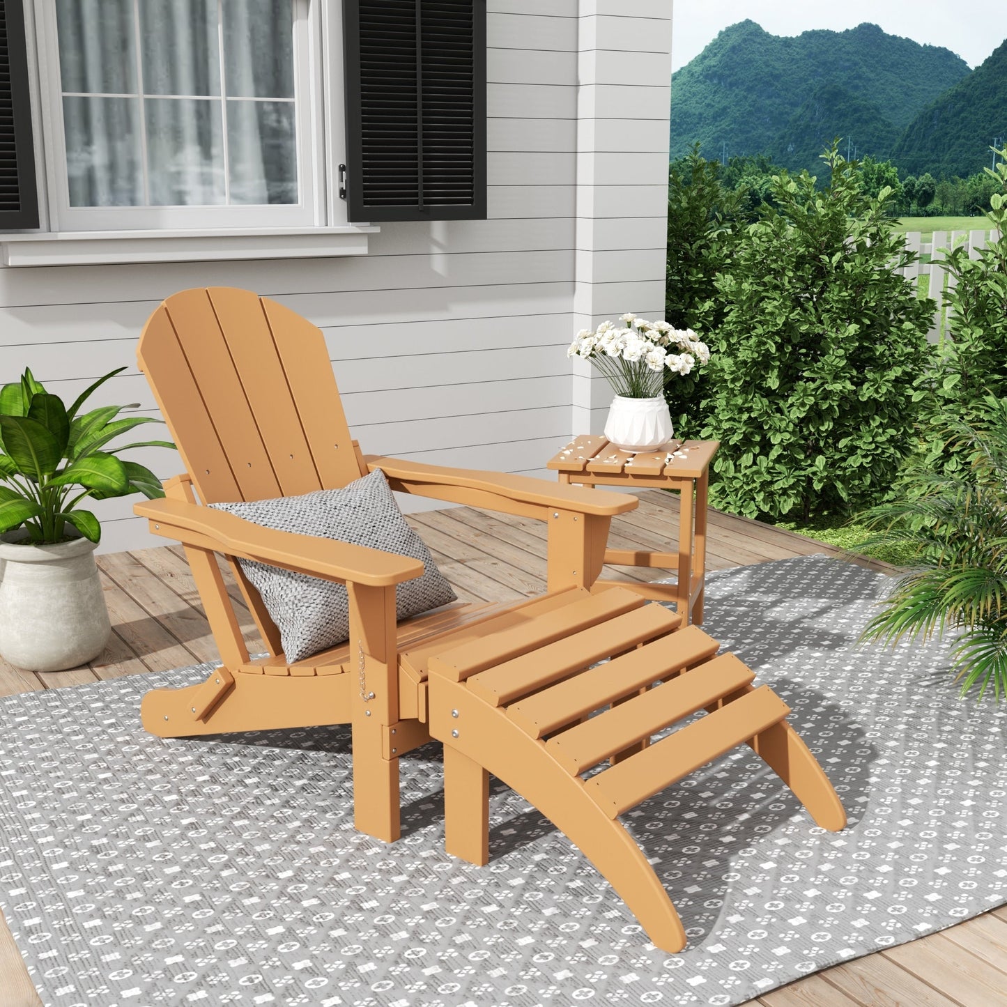 Polytrends Laguna Hdpe All Weather Outdoor Patio Foldable Adirondack Chair With Ottoman And Side Table (3-Piece Set)