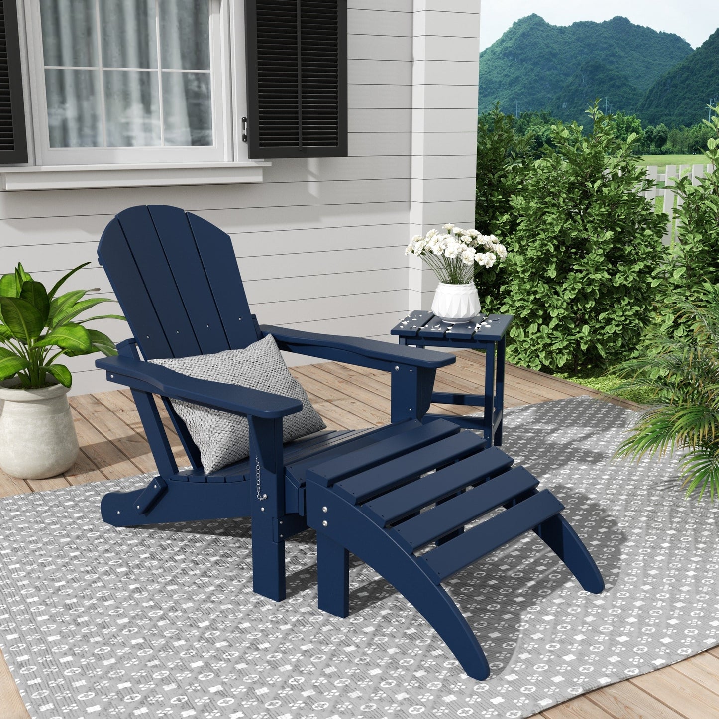 Polytrends Laguna Hdpe All Weather Outdoor Patio Foldable Adirondack Chair With Ottoman And Side Table (3-Piece Set)