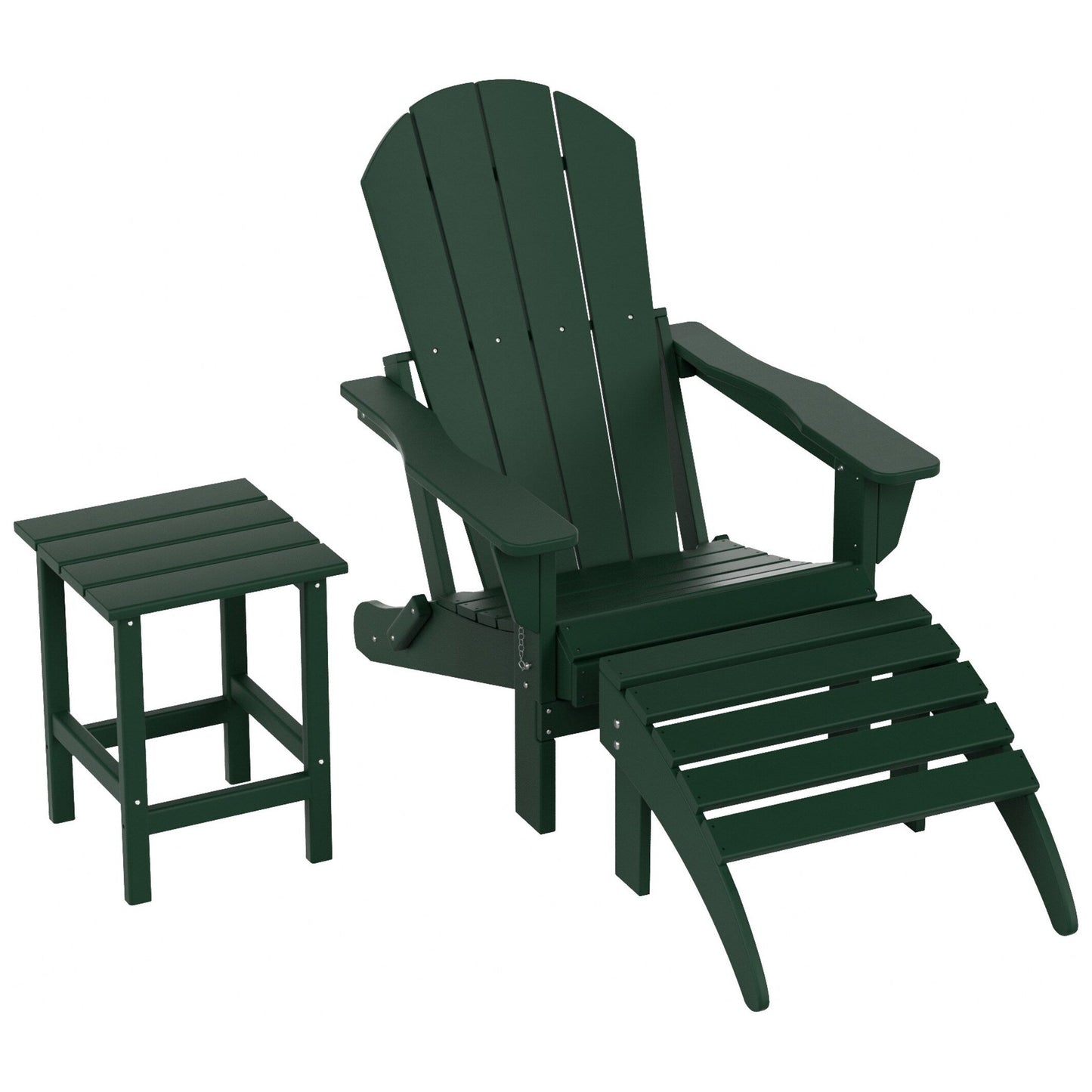 Polytrends Laguna Hdpe All Weather Outdoor Patio Foldable Adirondack Chair With Ottoman And Side Table (3-Piece Set)