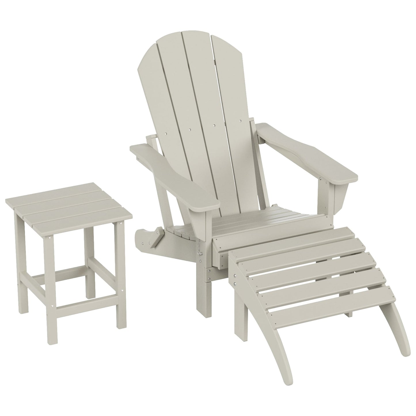 Polytrends Laguna Hdpe All Weather Outdoor Patio Foldable Adirondack Chair With Ottoman And Side Table (3-Piece Set)
