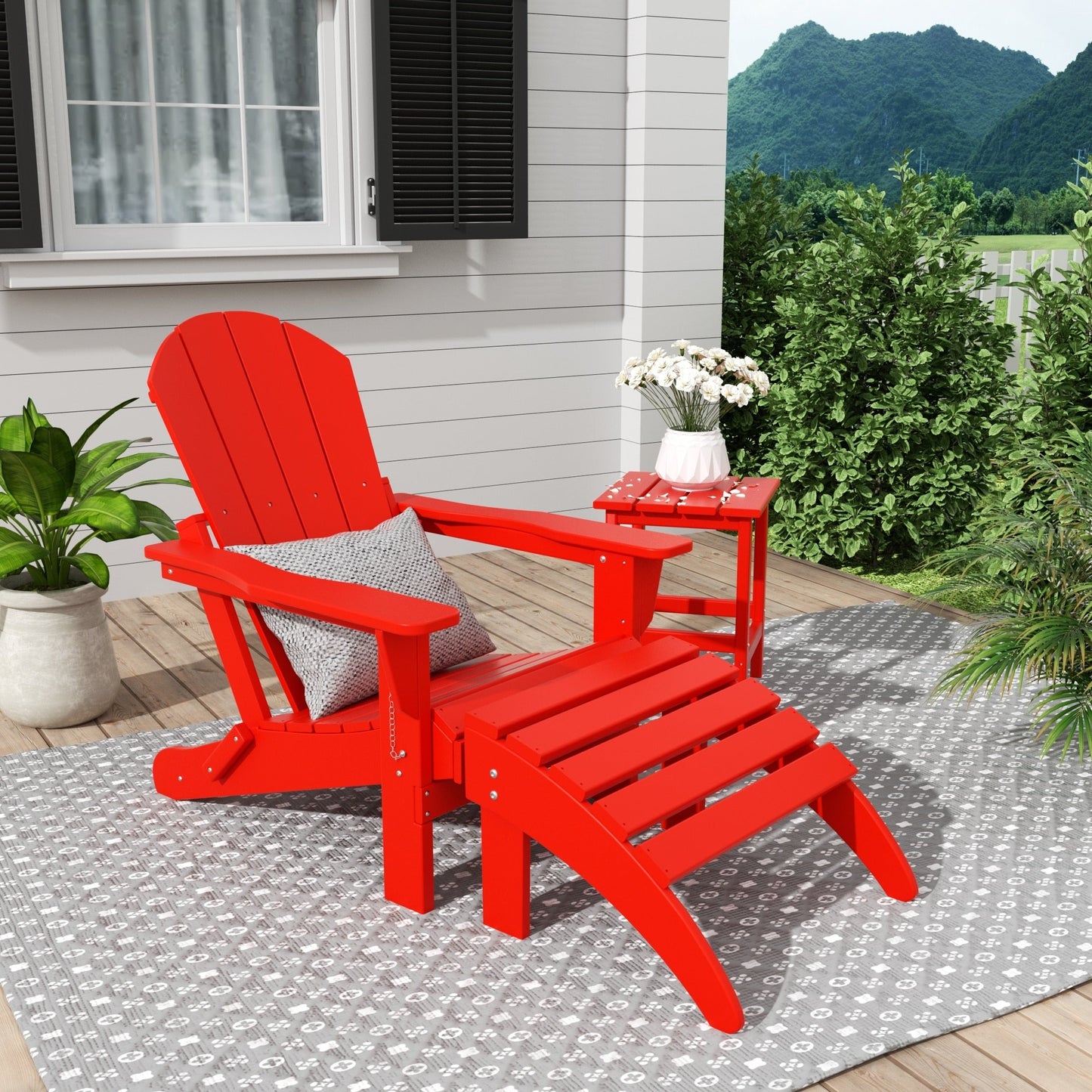 Polytrends Laguna Hdpe All Weather Outdoor Patio Foldable Adirondack Chair With Ottoman And Side Table (3-Piece Set)