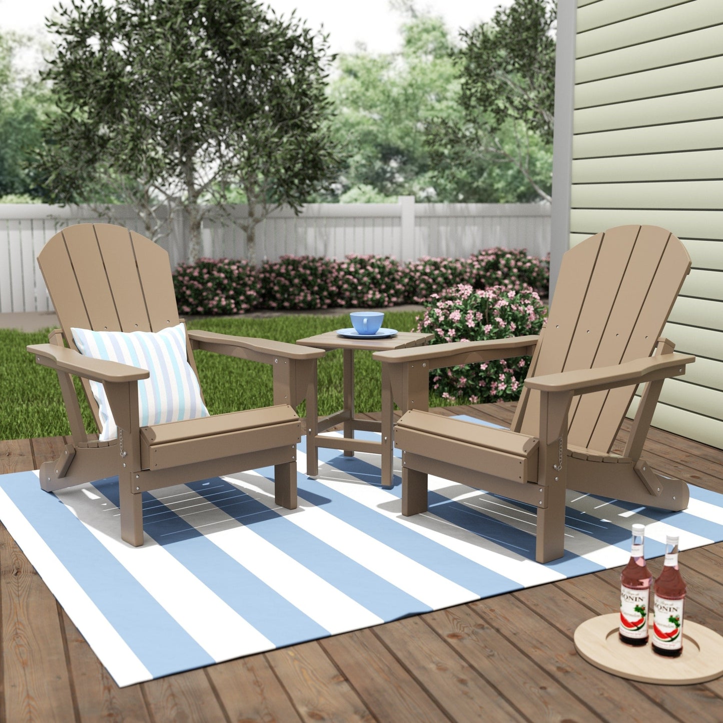 Polytrends Laguna Hdpe All Weather Outdoor Patio Foldable Adirondack Chairs With Side Table (3-Piece Set)