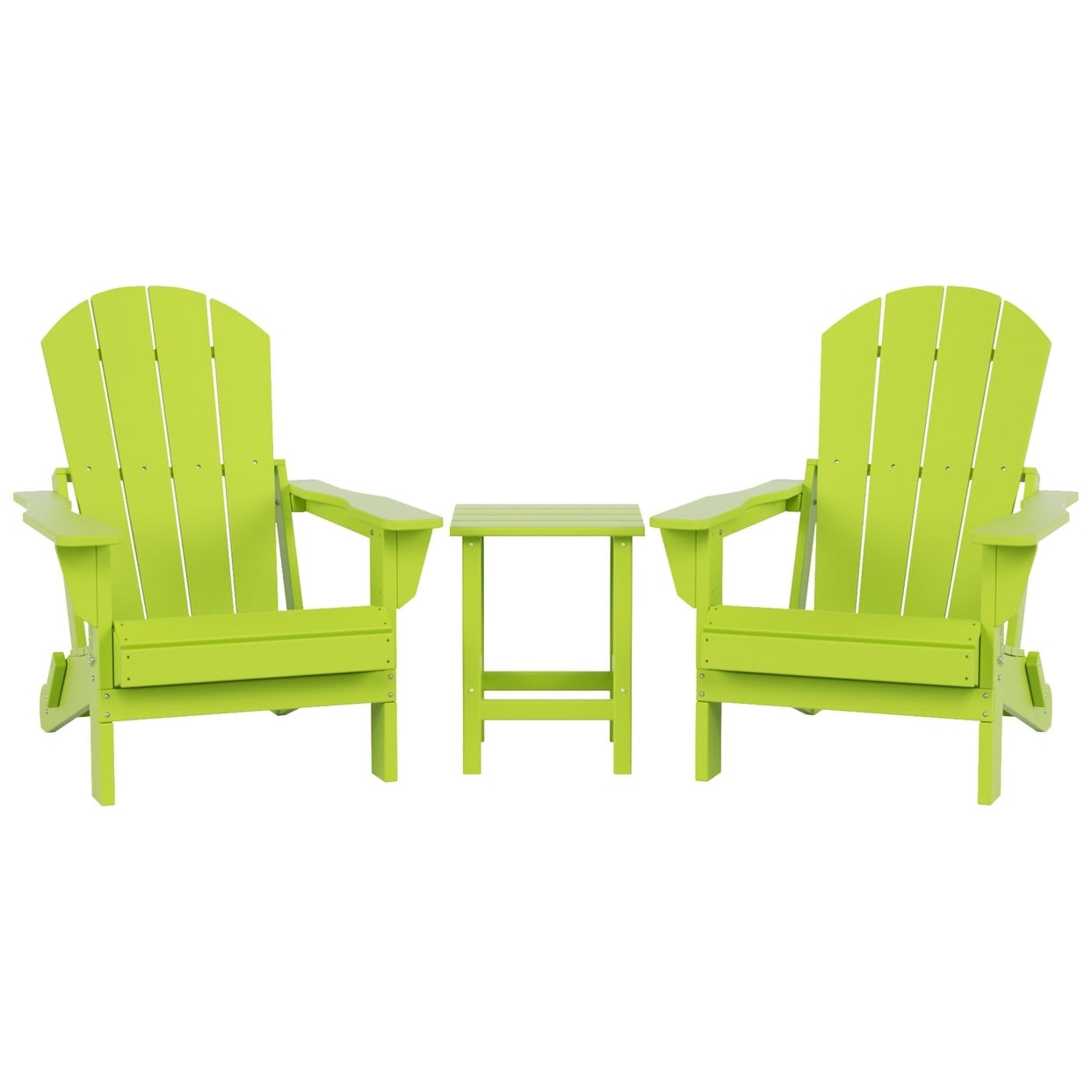 Polytrends Laguna Hdpe All Weather Outdoor Patio Foldable Adirondack Chairs With Side Table (3-Piece Set)