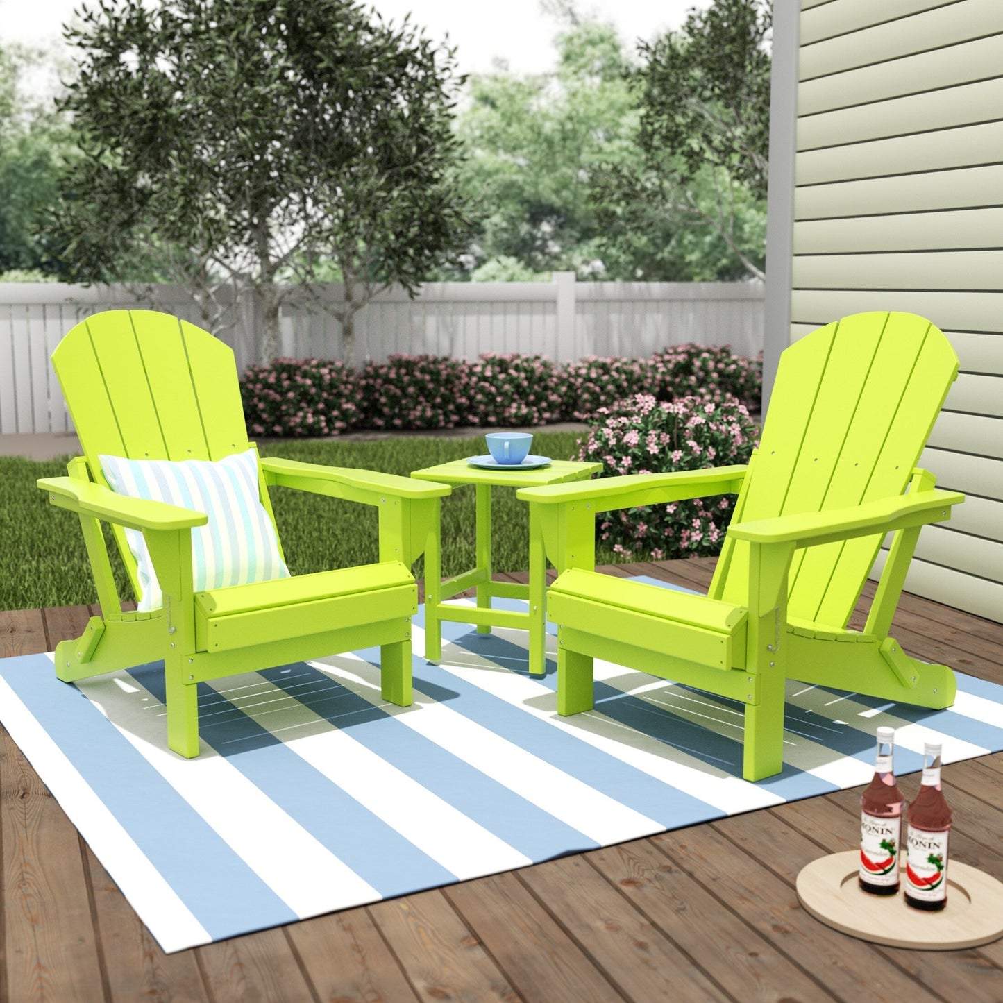 Polytrends Laguna Hdpe All Weather Outdoor Patio Foldable Adirondack Chairs With Side Table (3-Piece Set)