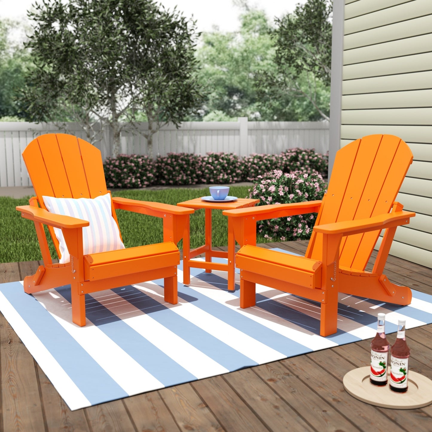 Polytrends Laguna Hdpe All Weather Outdoor Patio Foldable Adirondack Chairs With Side Table (3-Piece Set)