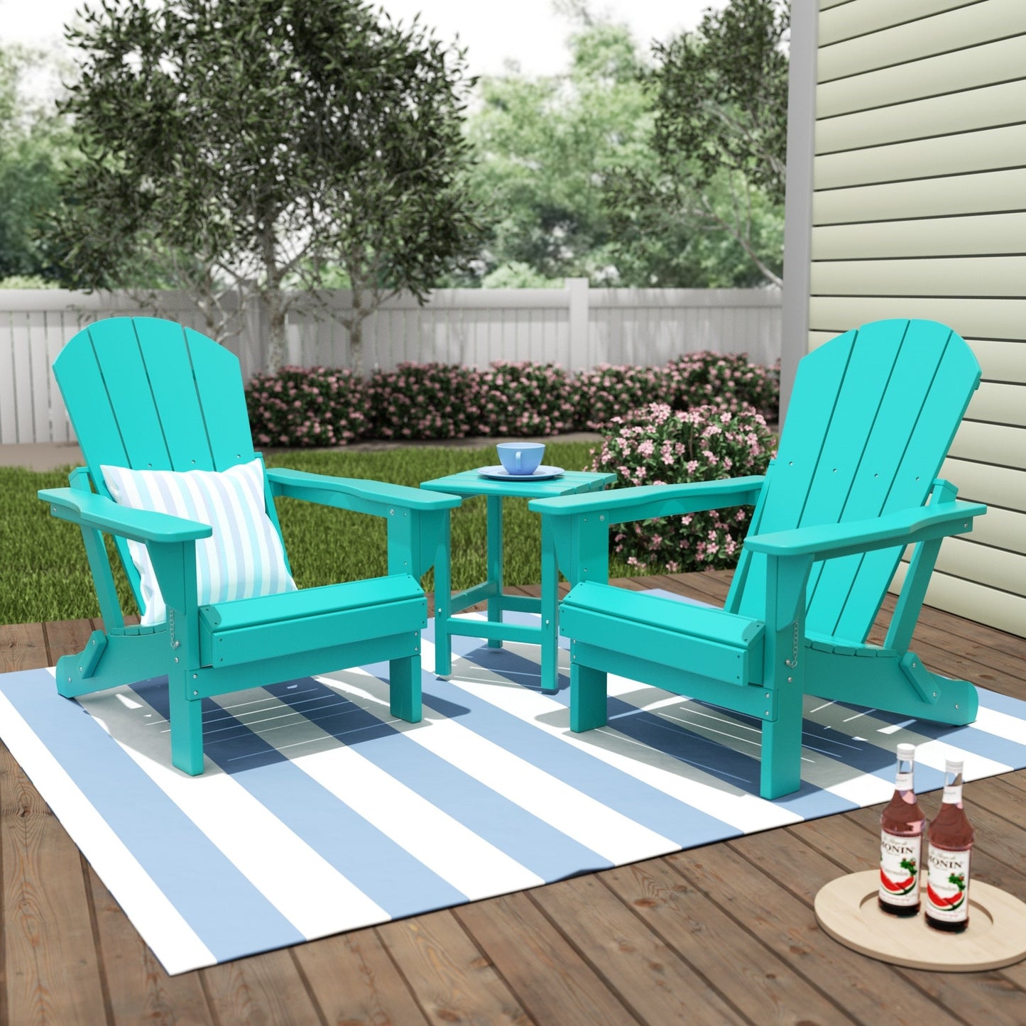 Polytrends Laguna Hdpe All Weather Outdoor Patio Foldable Adirondack Chairs With Side Table (3-Piece Set)