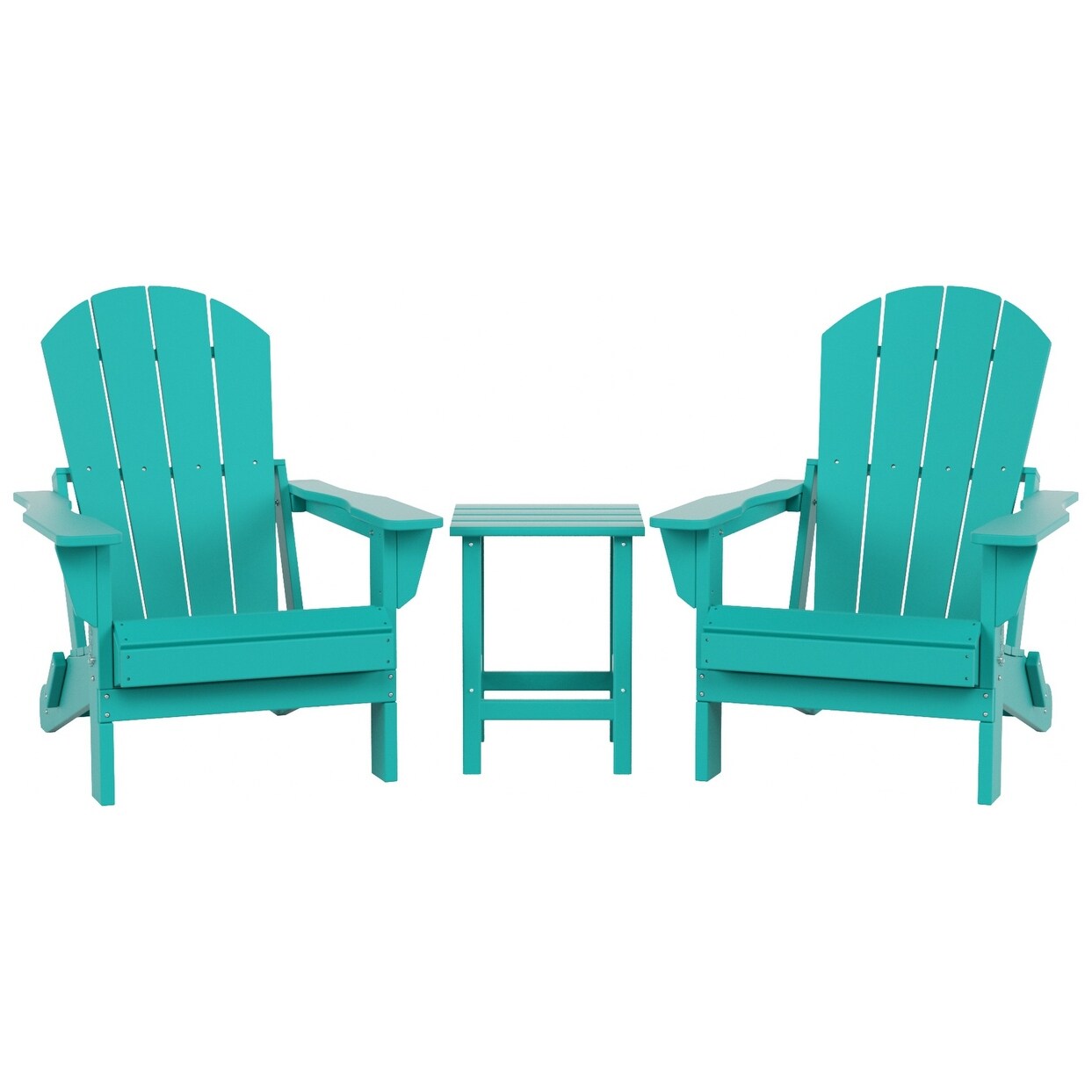 Polytrends Laguna Hdpe All Weather Outdoor Patio Foldable Adirondack Chairs With Side Table (3-Piece Set)