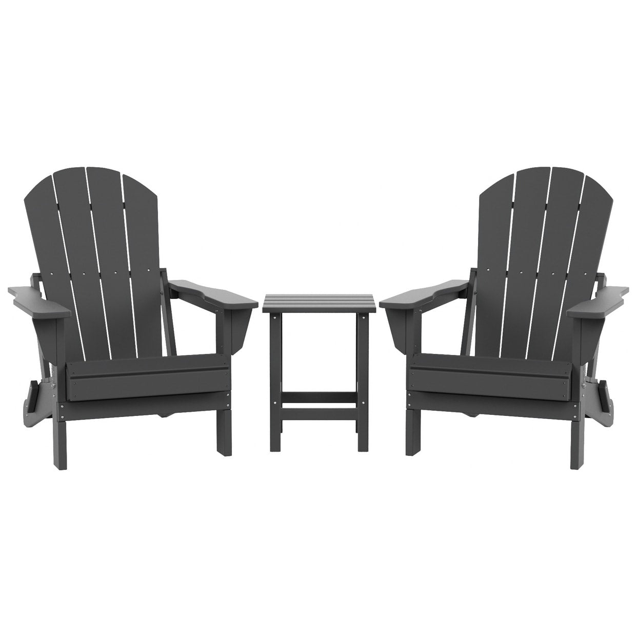 Polytrends Laguna Hdpe All Weather Outdoor Patio Foldable Adirondack Chairs With Side Table (3-Piece Set)
