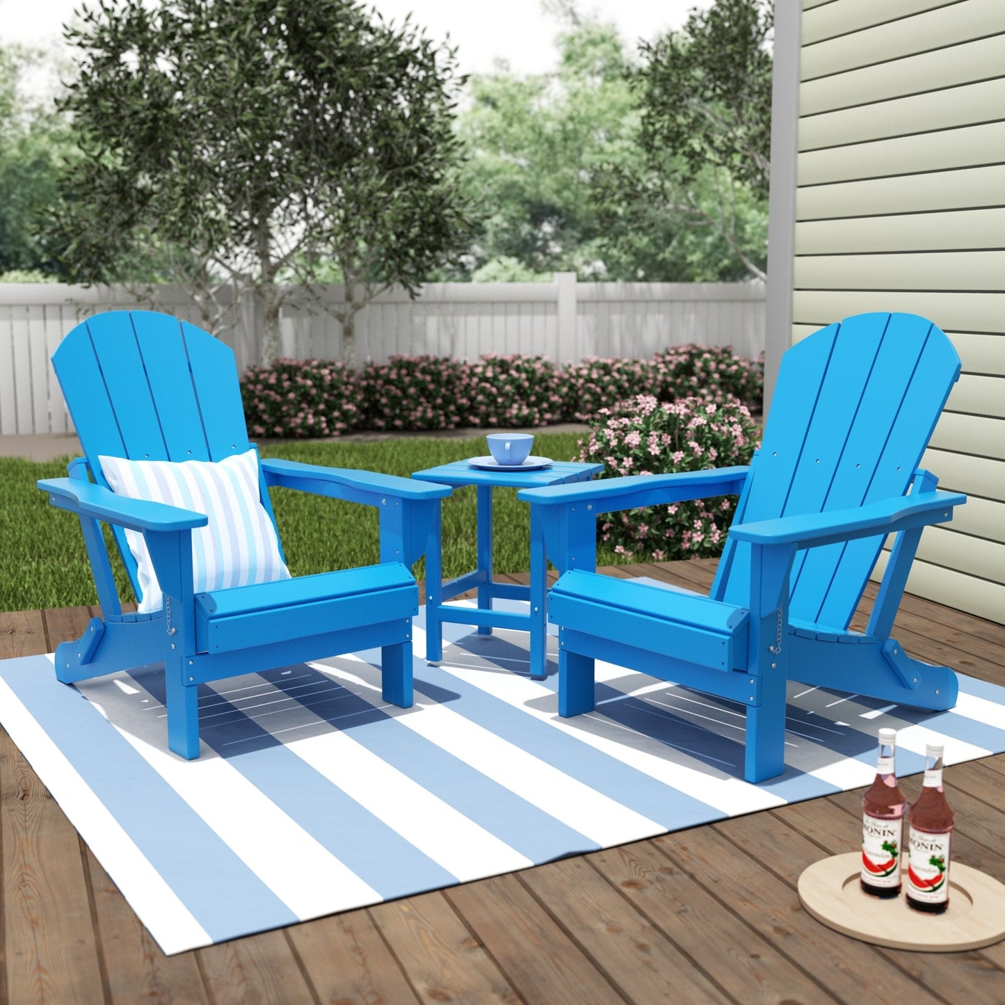 Polytrends Laguna Hdpe All Weather Outdoor Patio Foldable Adirondack Chairs With Side Table (3-Piece Set)
