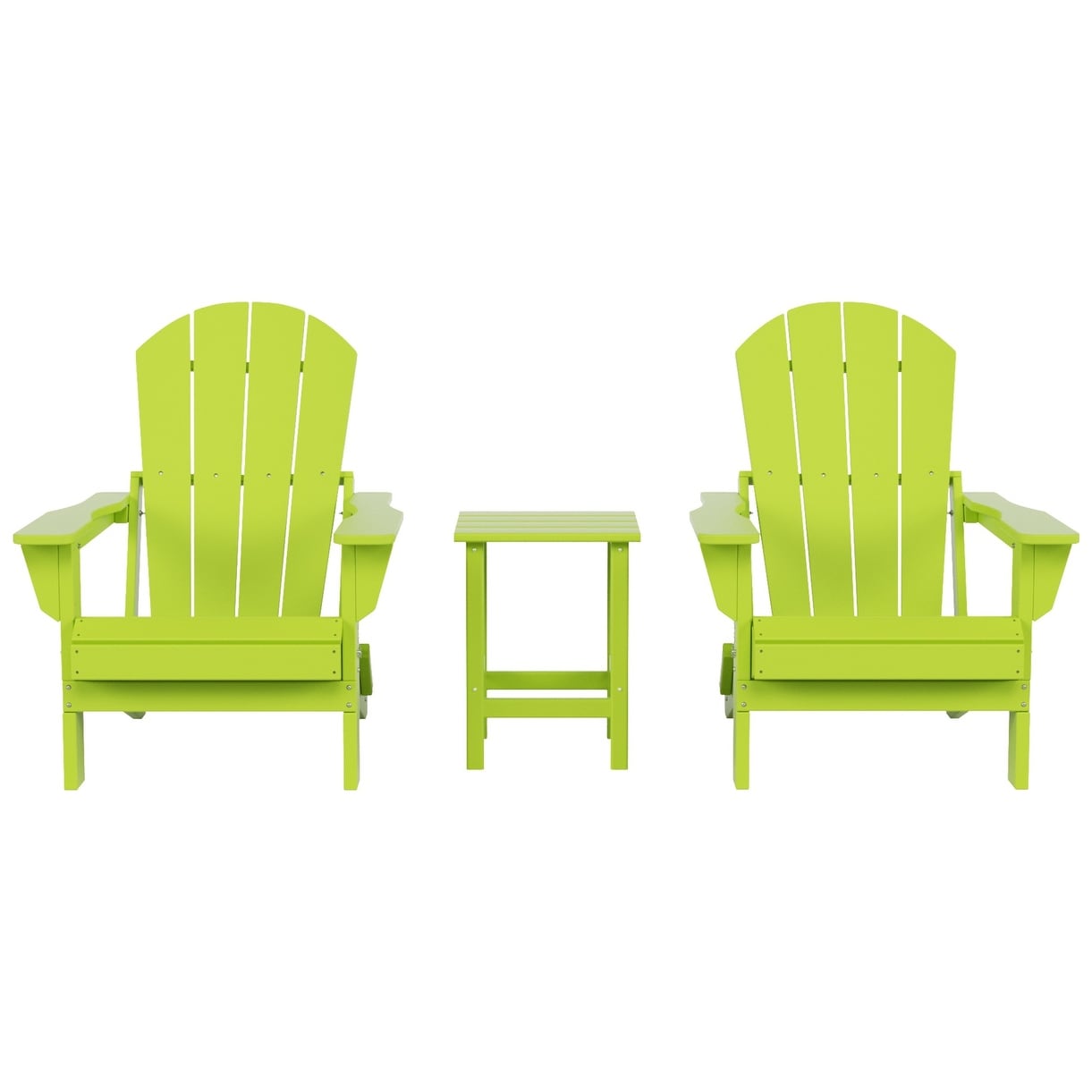 Polytrends Laguna Hdpe All Weather Outdoor Patio Foldable Adirondack Chairs With Side Table (3-Piece Set)
