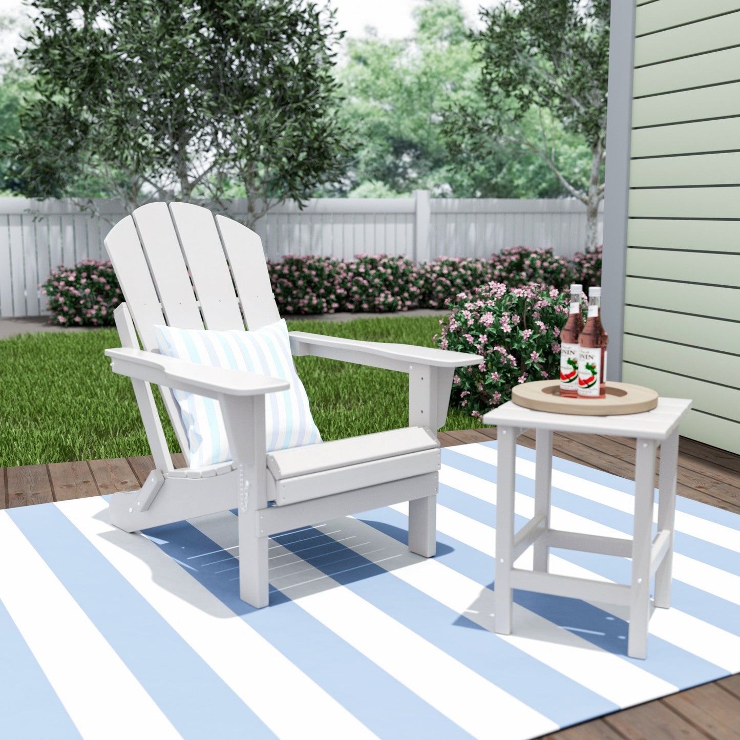 Polytrends Laguna Hdpe All Weather Outdoor Patio Foldable Adirondack Chair With Side Table (2-Piece Set)