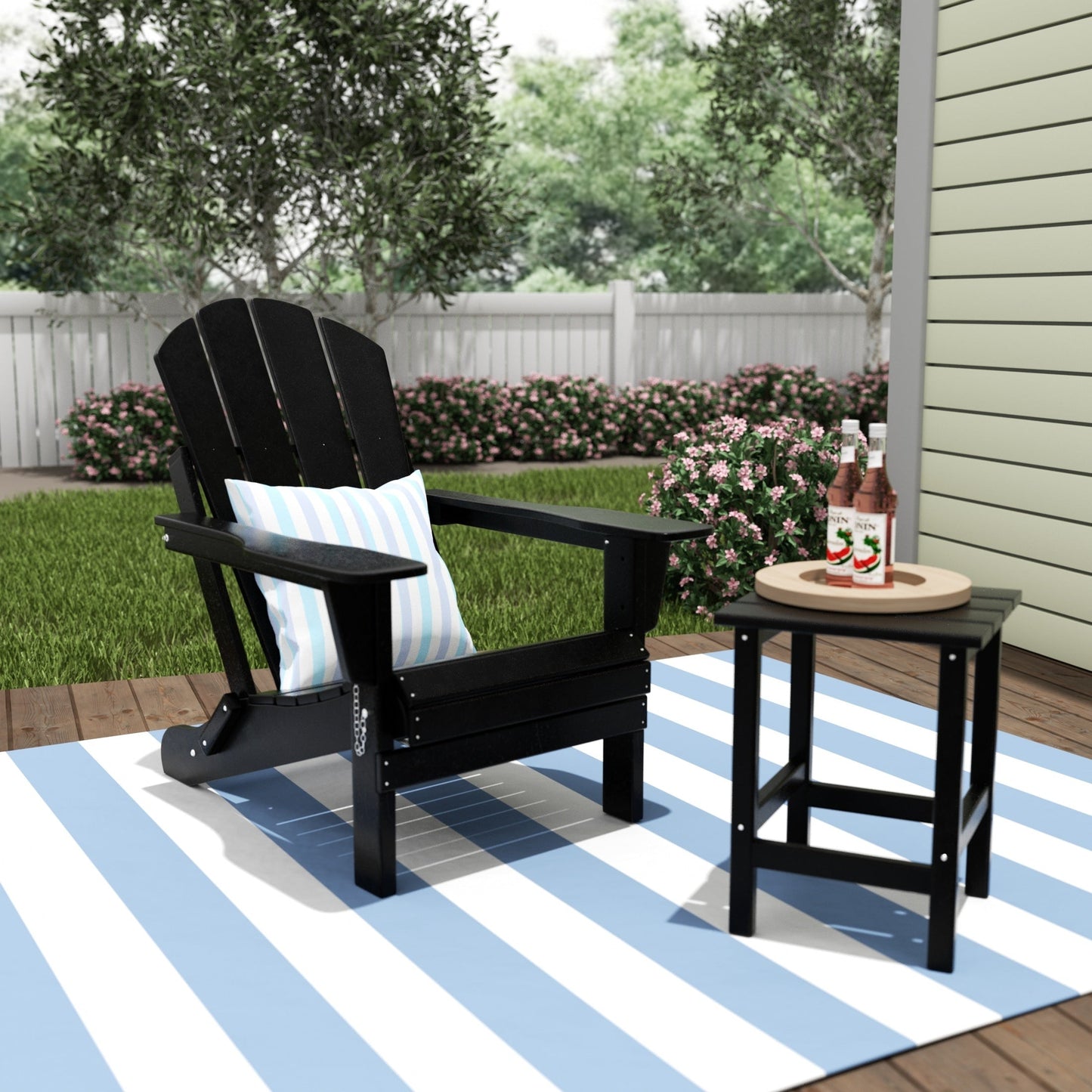 Polytrends Laguna Hdpe All Weather Outdoor Patio Foldable Adirondack Chair With Side Table (2-Piece Set)