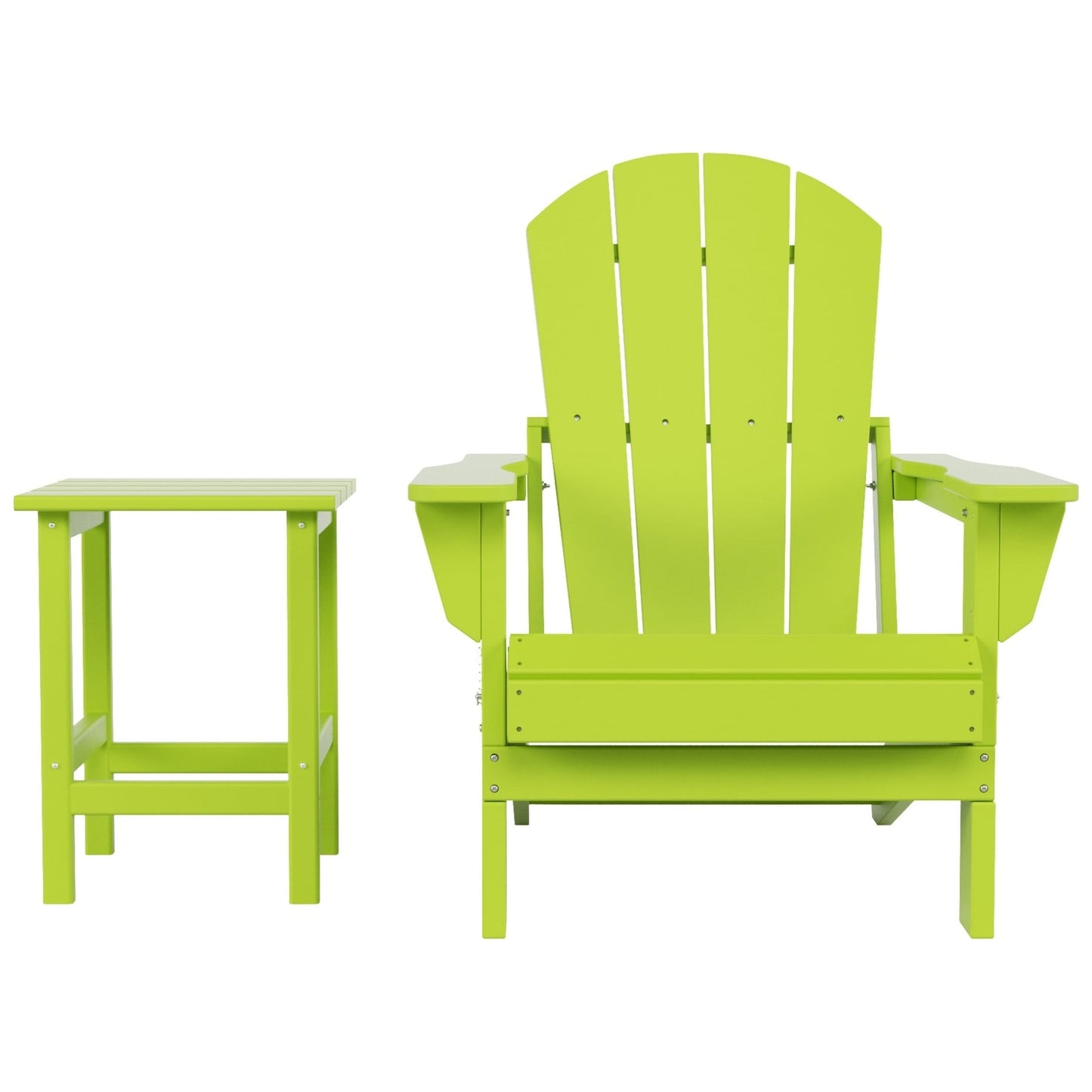 Polytrends Laguna Hdpe All Weather Outdoor Patio Foldable Adirondack Chair With Side Table (2-Piece Set)