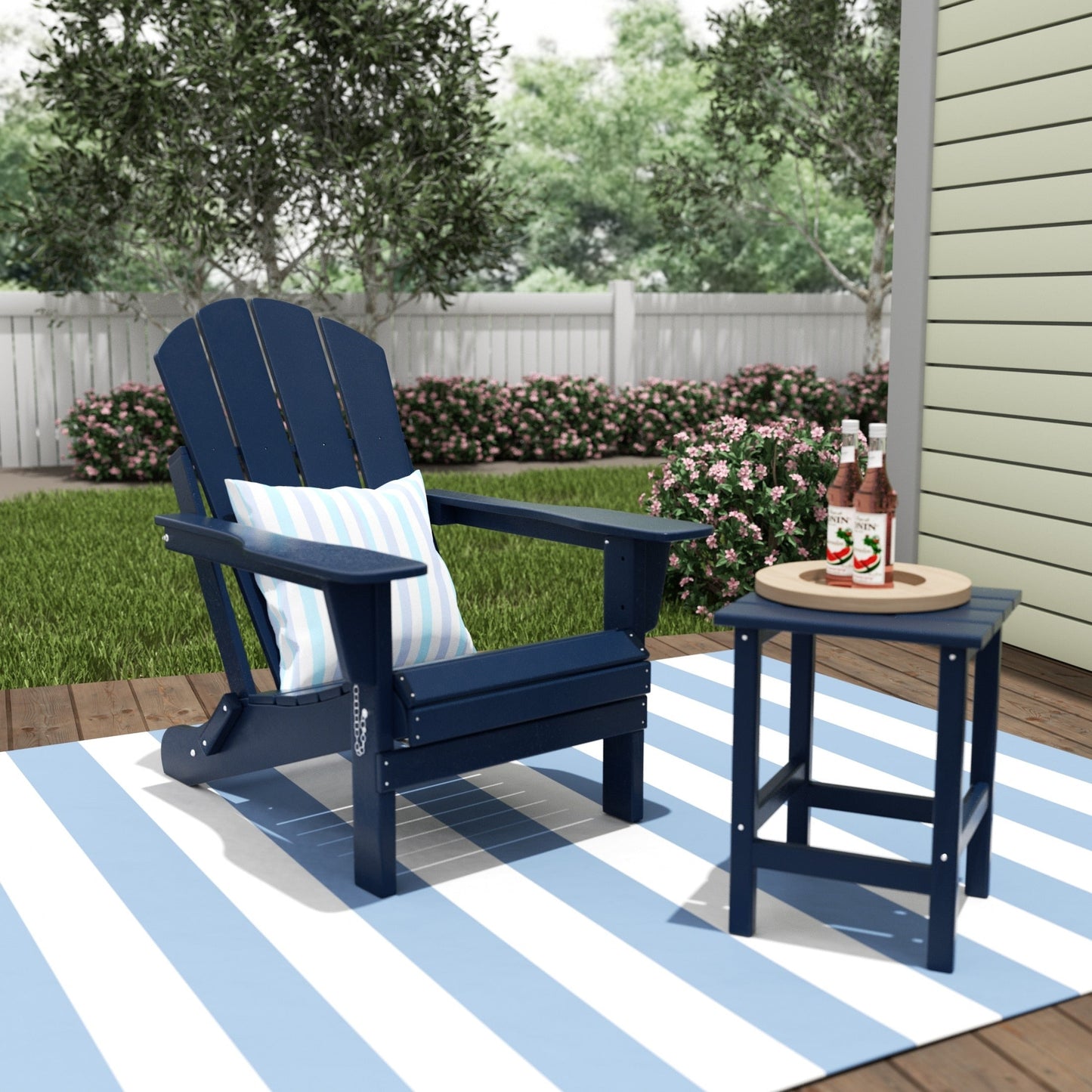 Polytrends Laguna Hdpe All Weather Outdoor Patio Foldable Adirondack Chair With Side Table (2-Piece Set)