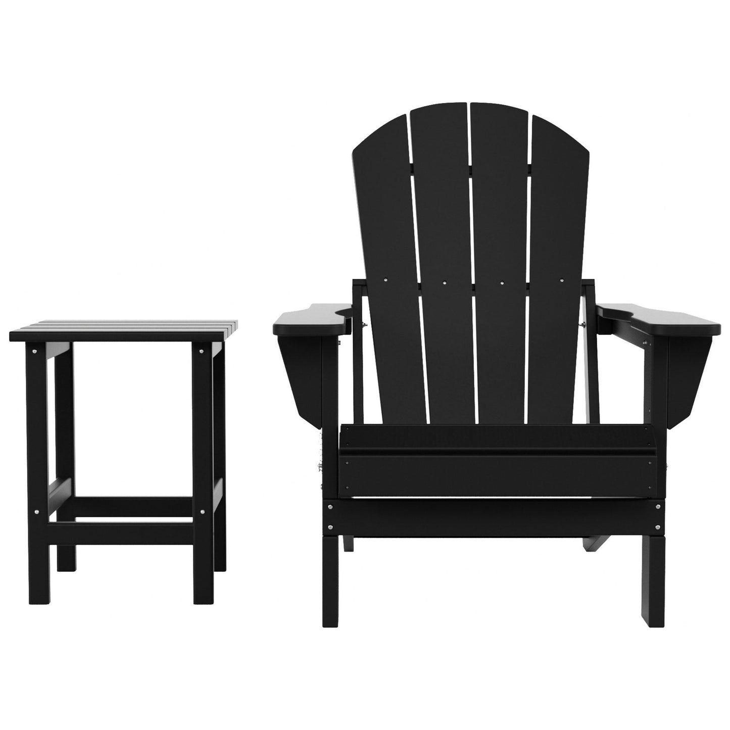 Polytrends Laguna Hdpe All Weather Outdoor Patio Foldable Adirondack Chair With Side Table (2-Piece Set)