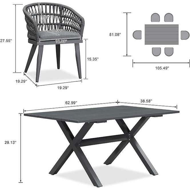 PURPLE LEAF Outdoor PE Rattan Outdoor Patio Furniture Dining Set with All Aluminum Frame
