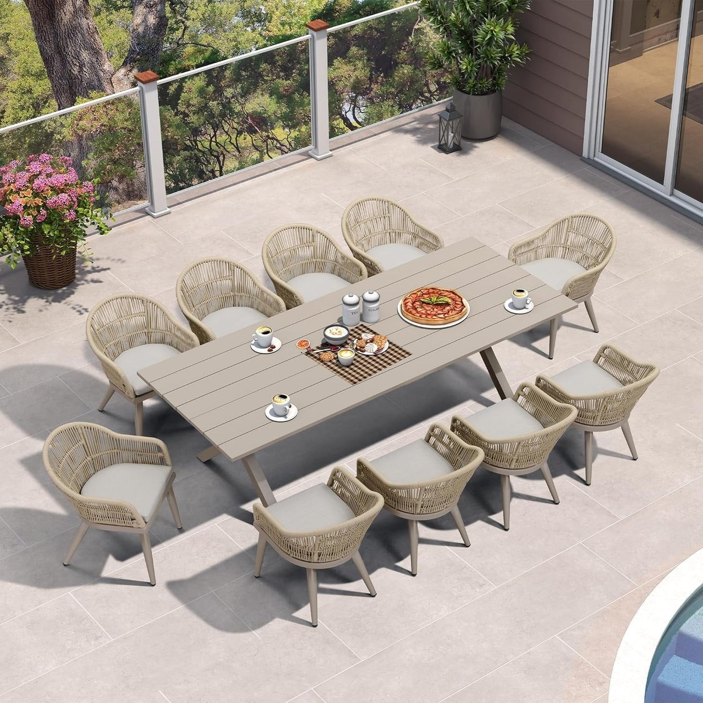 PURPLE LEAF 7 Pieces Patio Dining Set with Outdoor Aluminium Square Dining Table and Woven Rattan Chairs