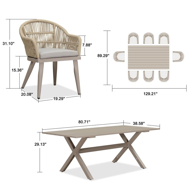 PURPLE LEAF 7 Pieces Patio Dining Set with Outdoor Aluminium Square Dining Table and Woven Rattan Chairs