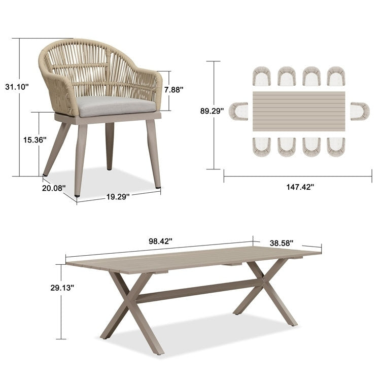 PURPLE LEAF 7 Pieces Patio Dining Set with Outdoor Aluminium Square Dining Table and Woven Rattan Chairs