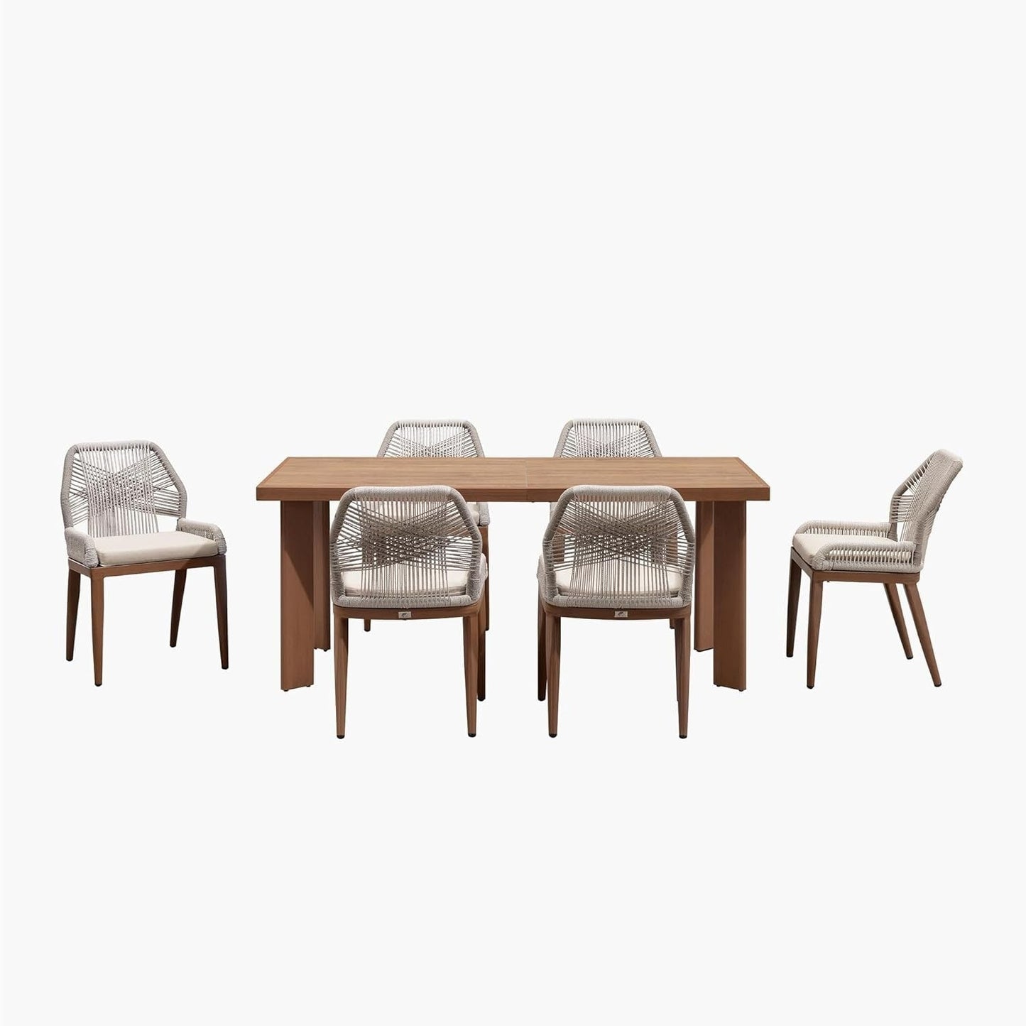PURPLE LEAF Dining Set Patio Metal Rectangular Table and Wicker Rattan Chairs for Outside Porch Modern Outdoor Furniture Sets
