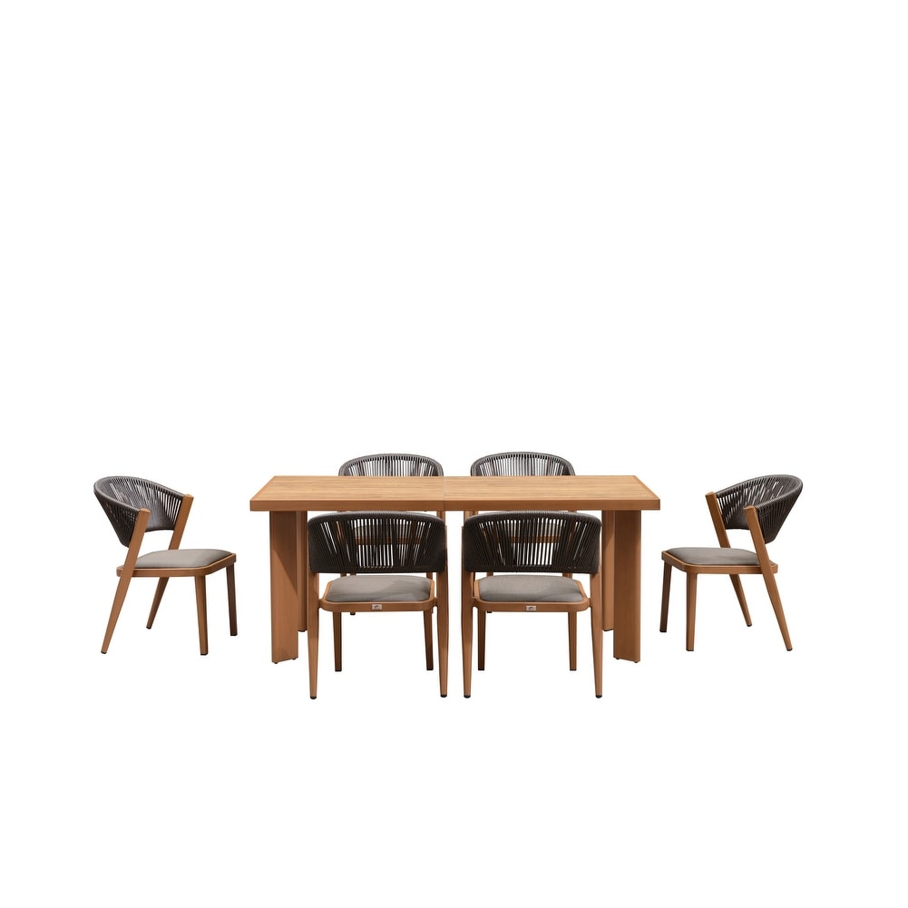 PURPLE LEAF Outdoor Dining Set Teak Aluminum Patio Furniture Set Dining Table And Wicker Chairs