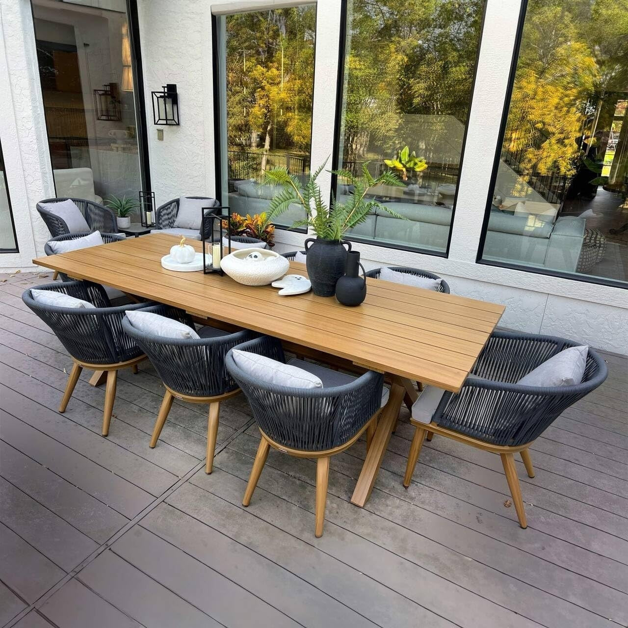 PURPLE LEAF Outdoor Dining Set for Garden Deck Wicker Table and Chairs Set-11 Piece