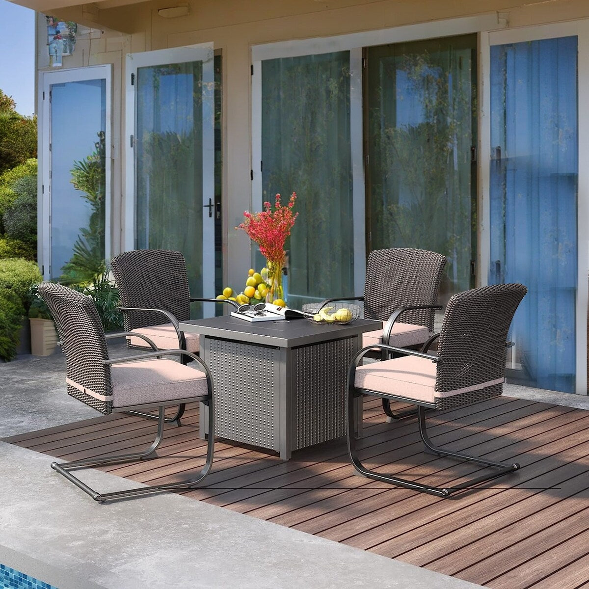 Patio 2 Piece Outdoor Wicker Dining Chairs, All-Weather Spring Patio Furniture with Cushions for Garden Pool Backyard Lawn