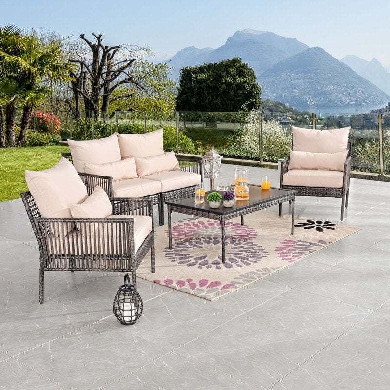 Patio Festival 4-Seater Wicker Conversation Set