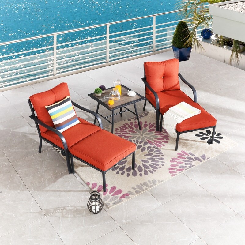 Patio Festival Curve-Arm 5-Piece Conversation Set with Red Cushions