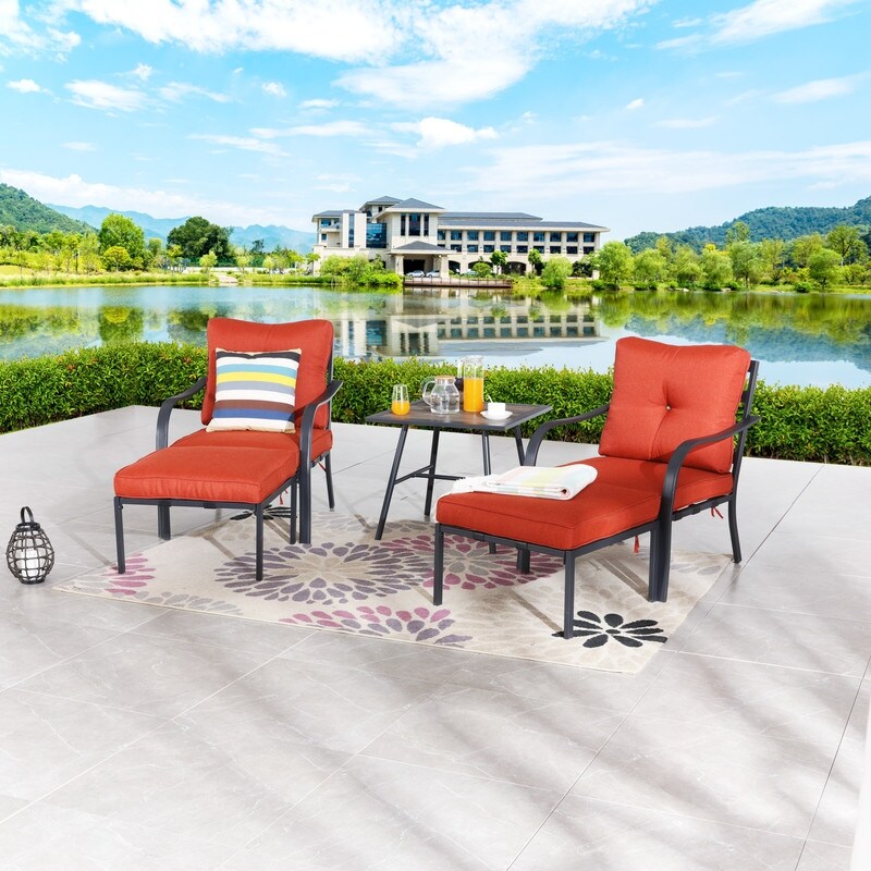Patio Festival Curve-Arm 5-Piece Conversation Set with Red Cushions