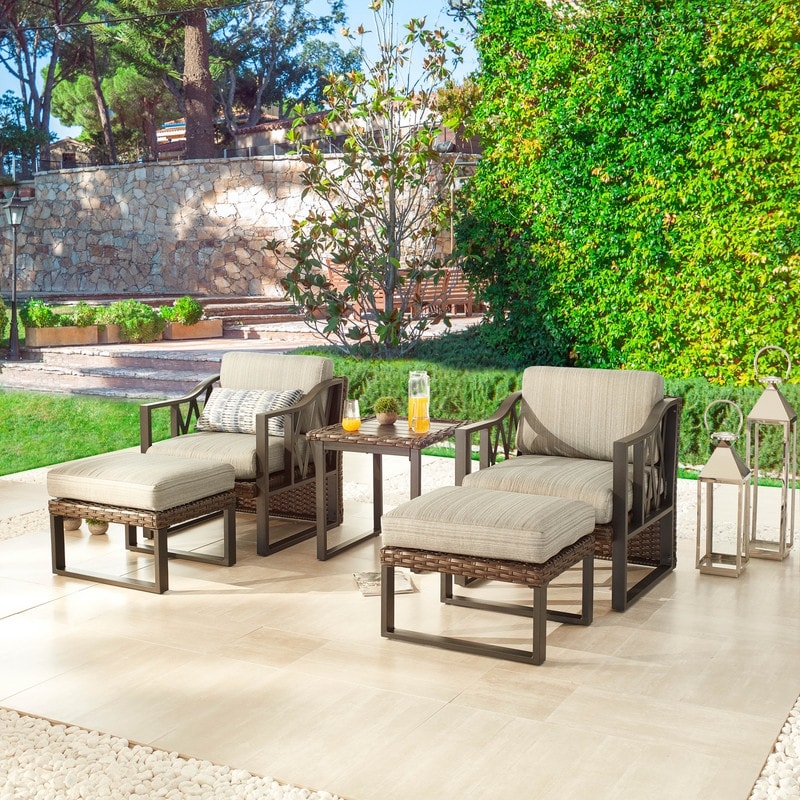 Patio Festival Five-Wicker Outdoor 5-Piece Conversation Set