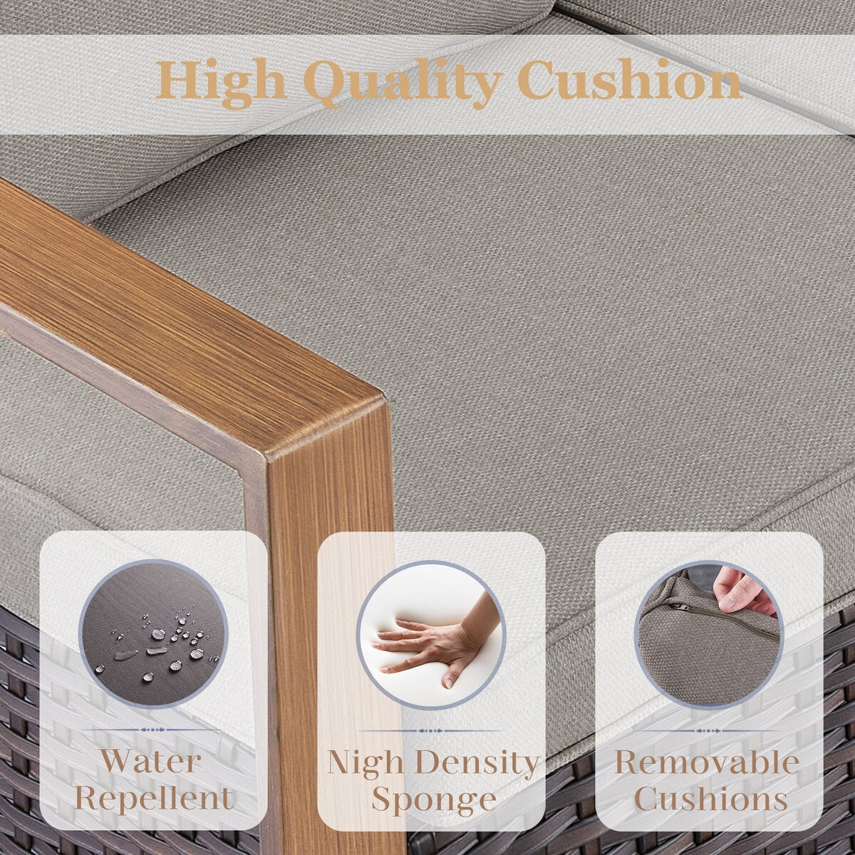 Patio Sofa with Rocking Chair Ottomans and Coffee Table - Brown