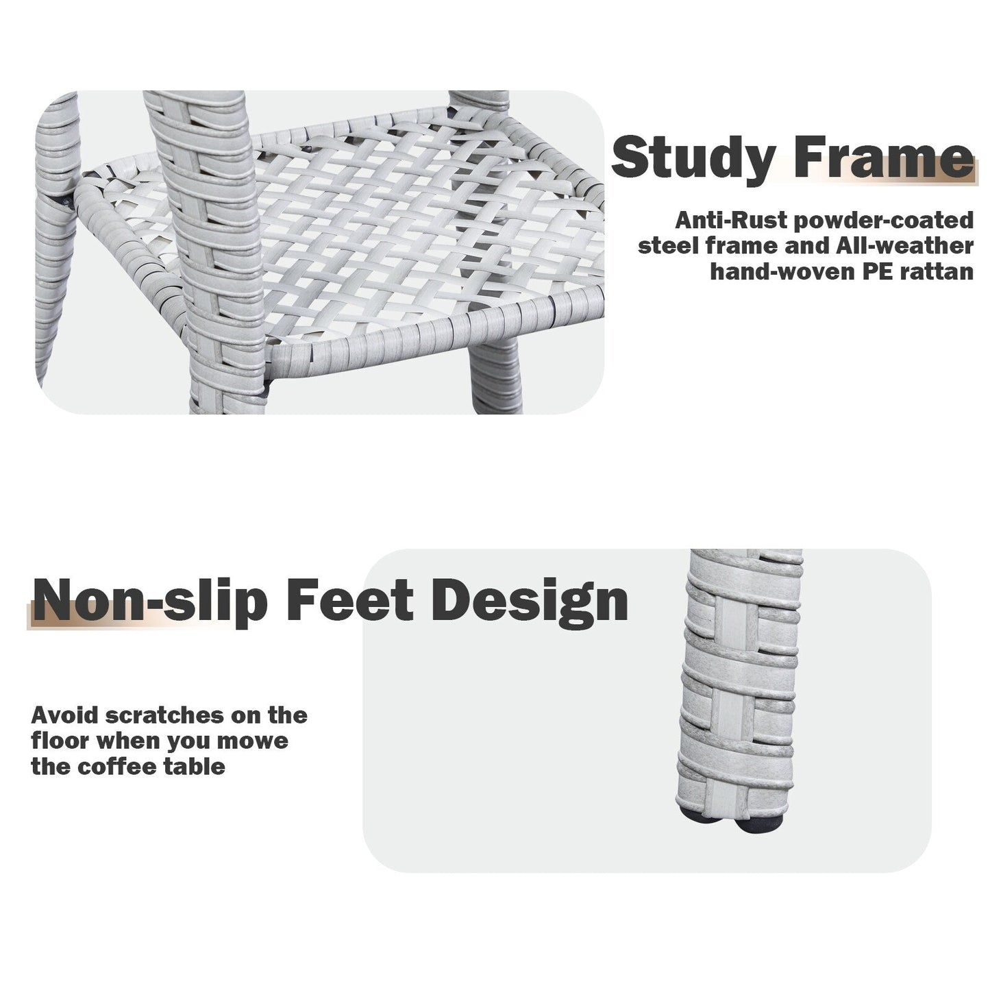 Pocassy Patio Wicker Coffee Table, Outdoor Rattan Side Table - 20X20