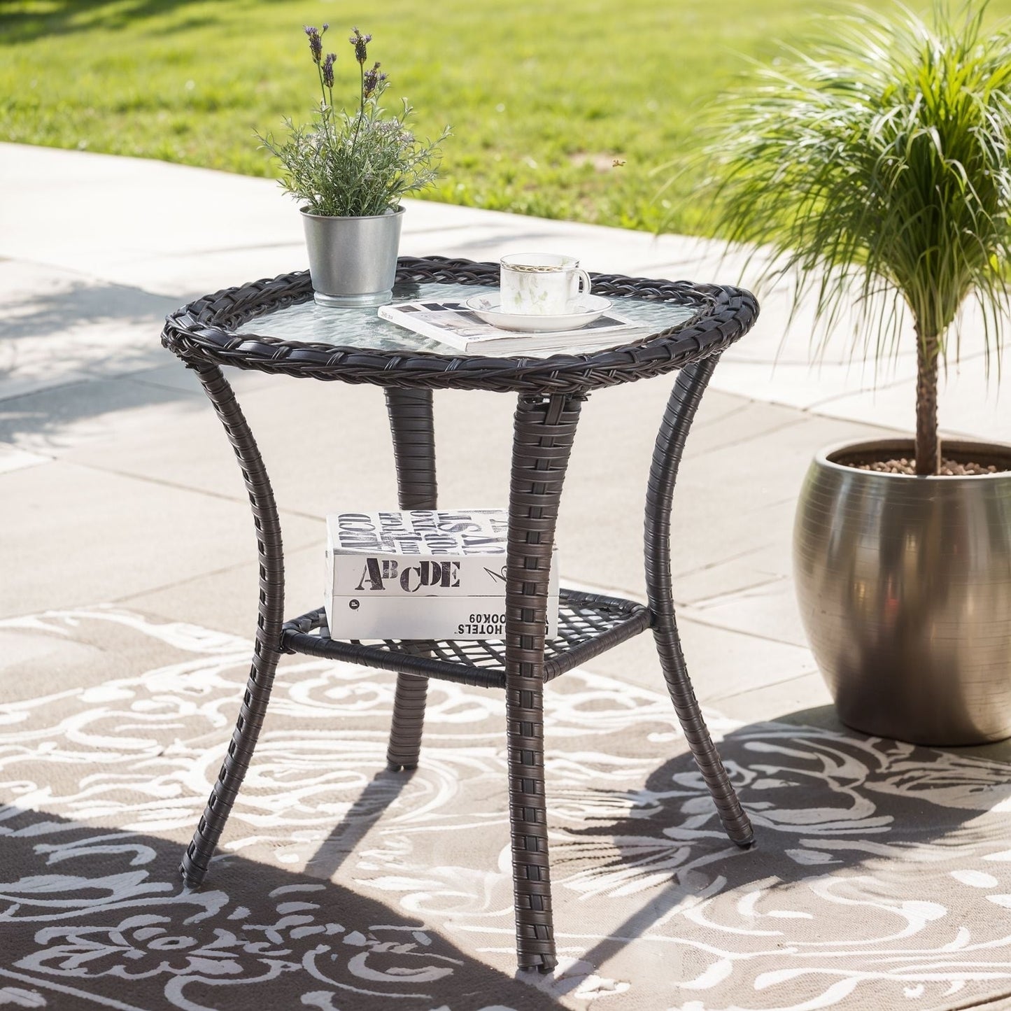 Pocassy Patio Wicker Coffee Table, Outdoor Rattan Side Table - 20X20